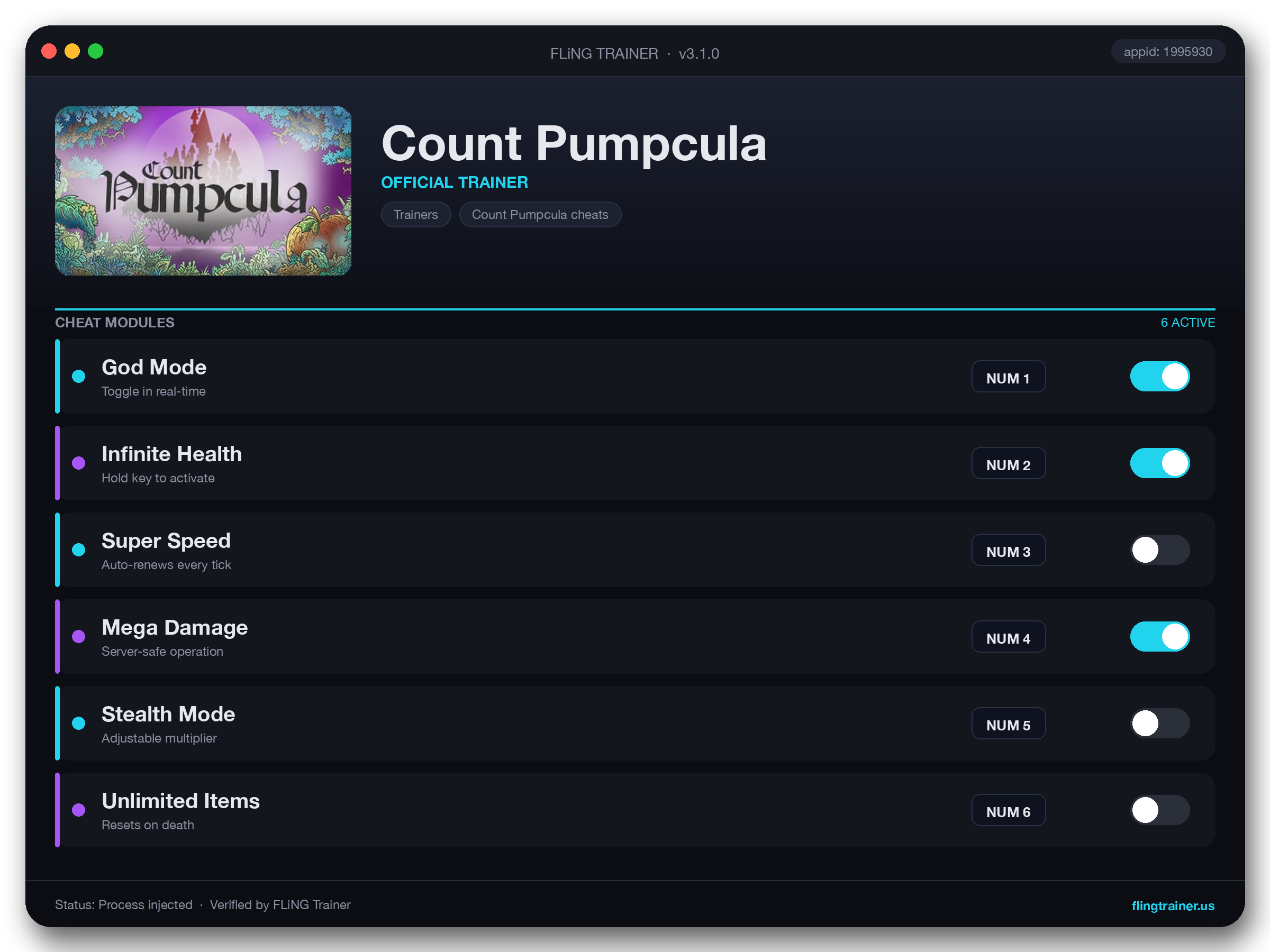 Count Pumpcula Trainer interface