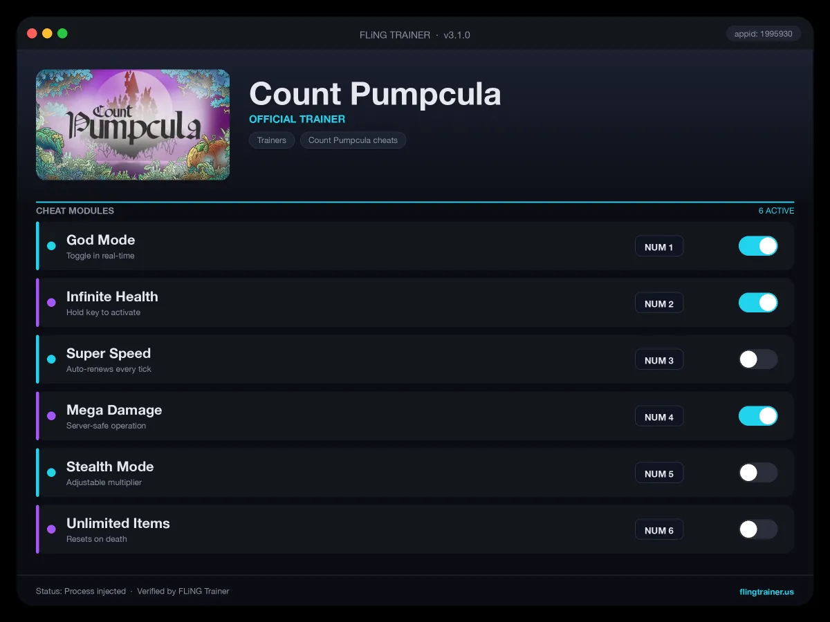 Count Pumpcula Trainer interface