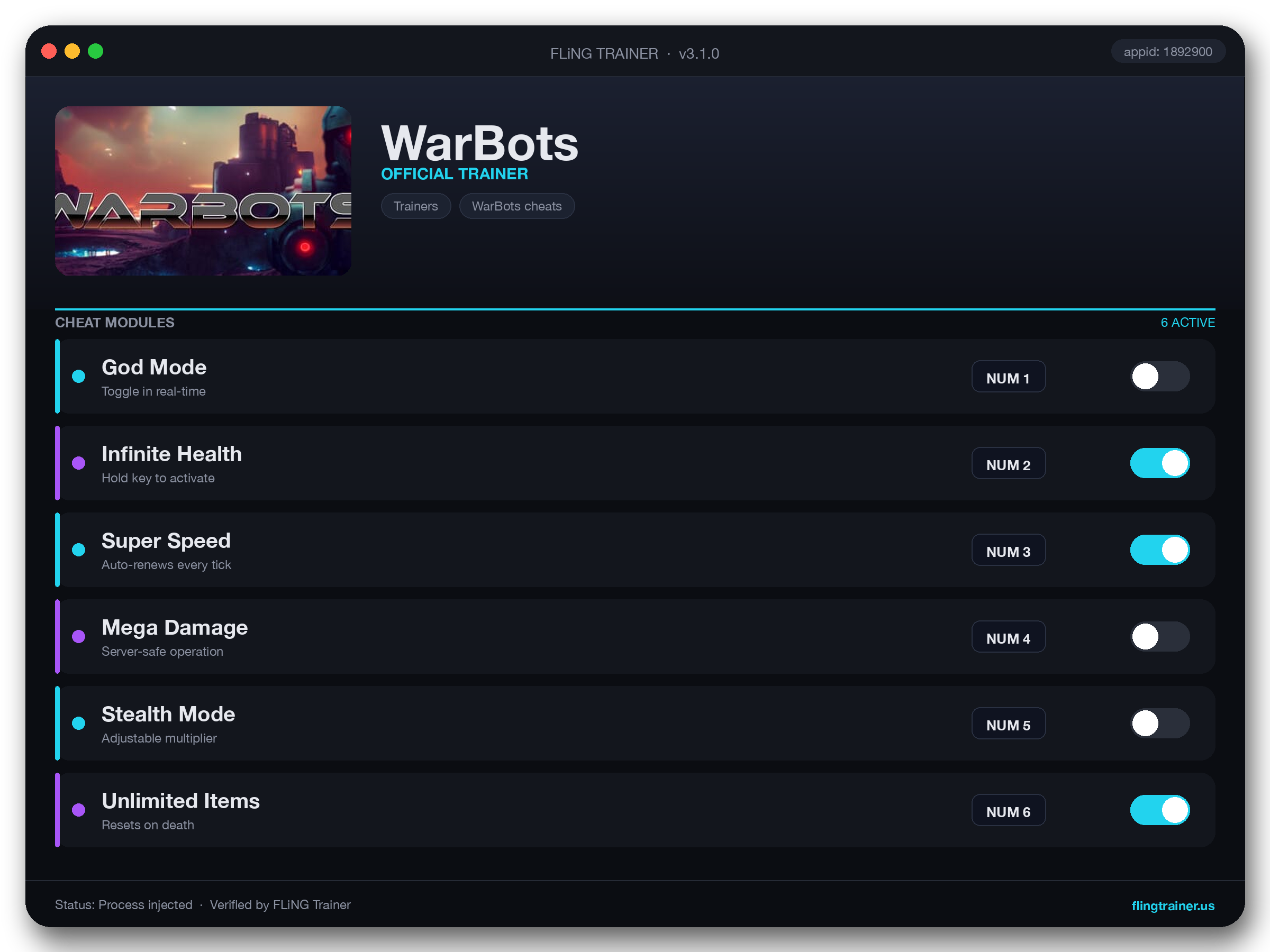 WarBots Trainer interface