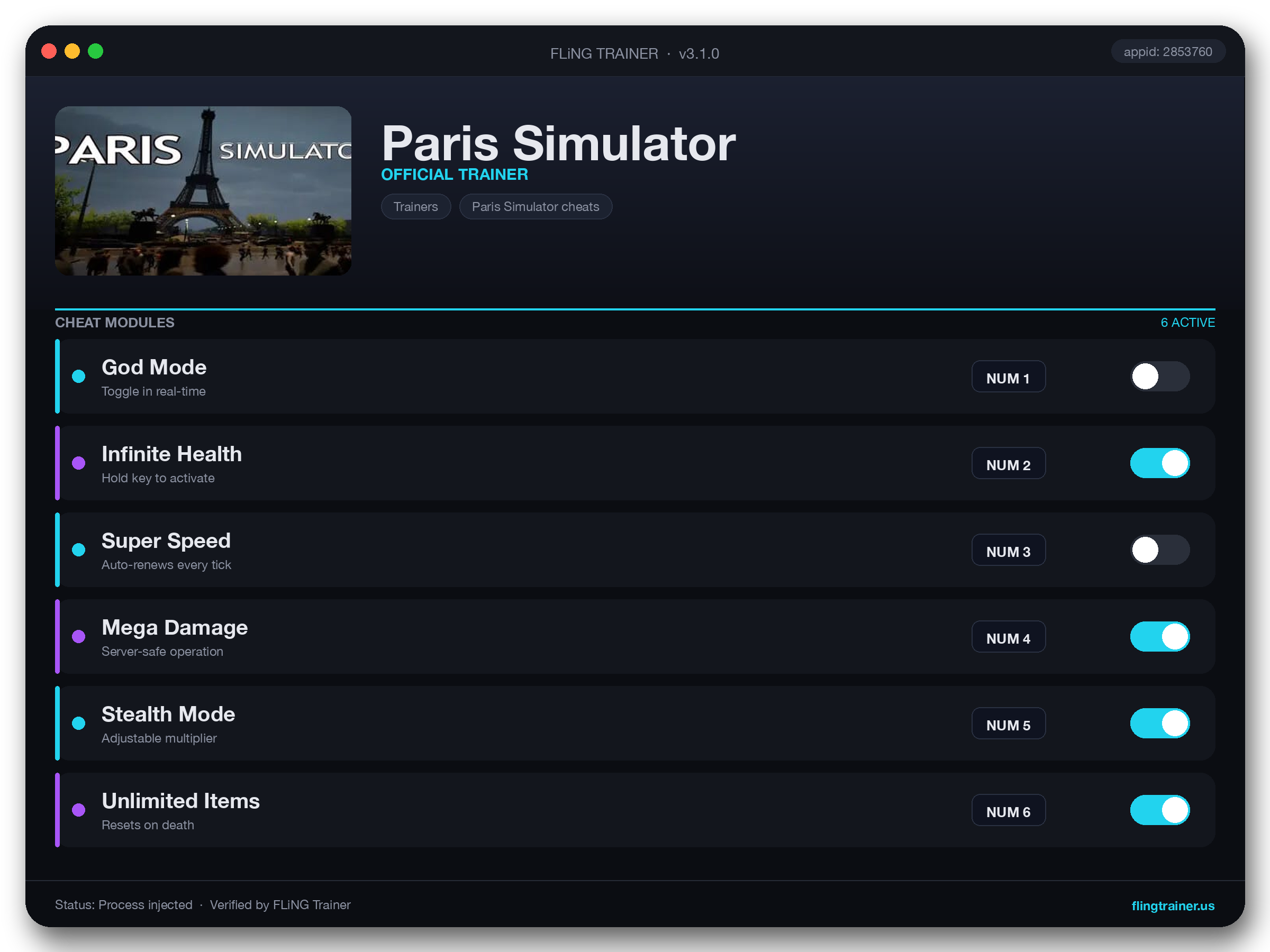 Paris Simulator Trainer interface