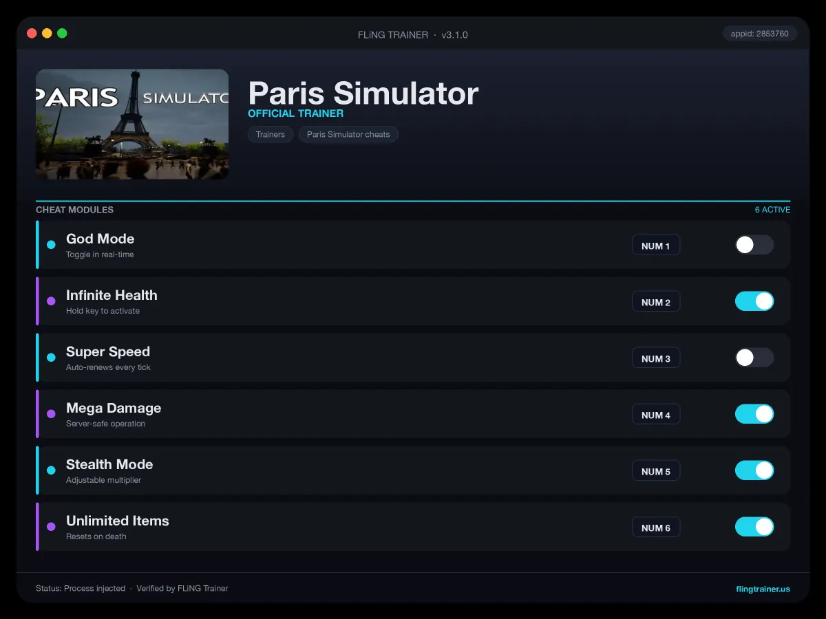 Paris Simulator Trainer interface