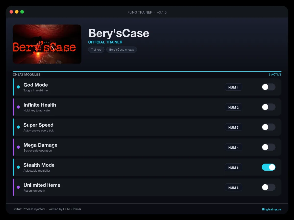 Bery'sCase Trainer interface