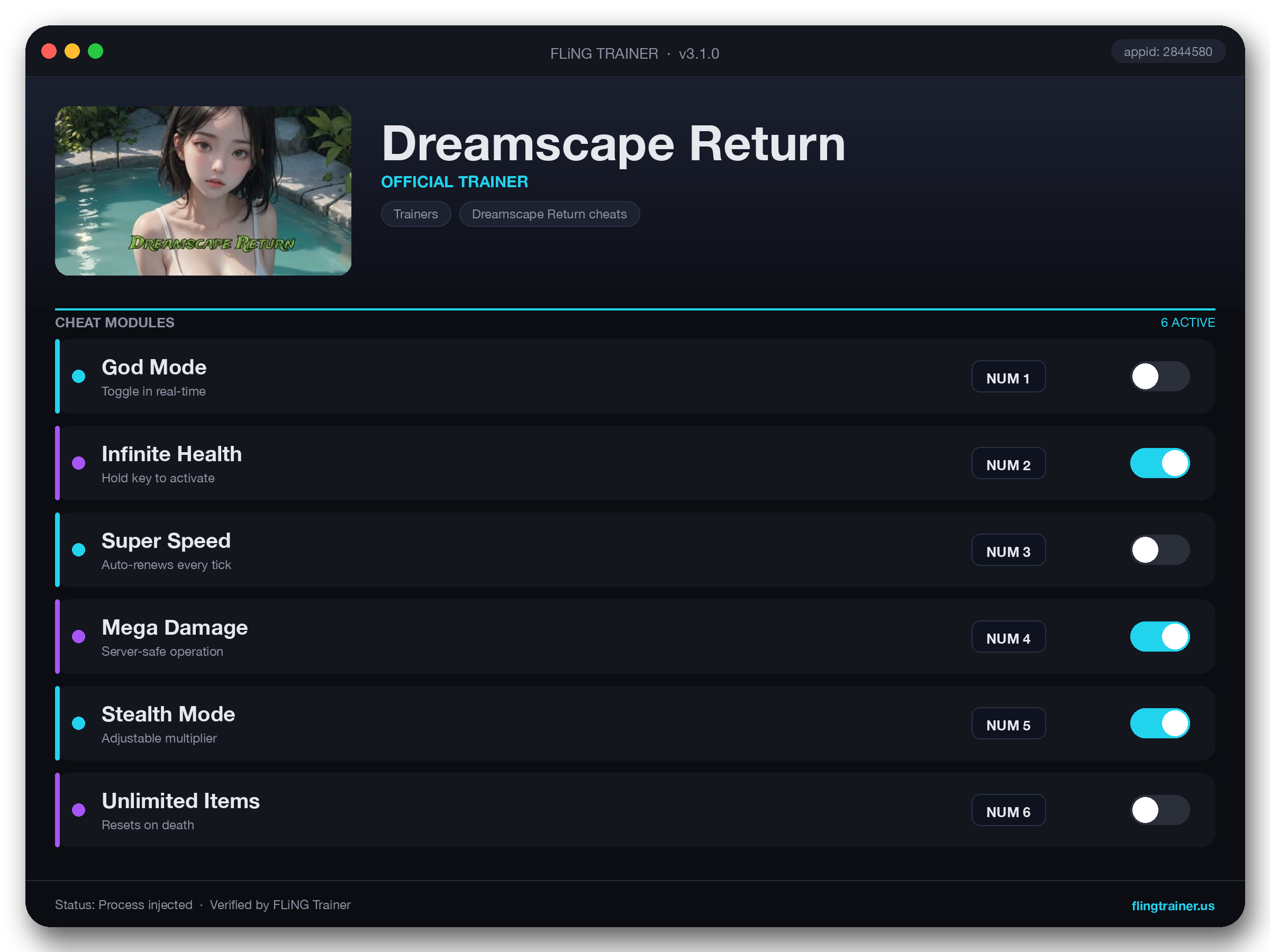 Dreamscape Return Trainer interface