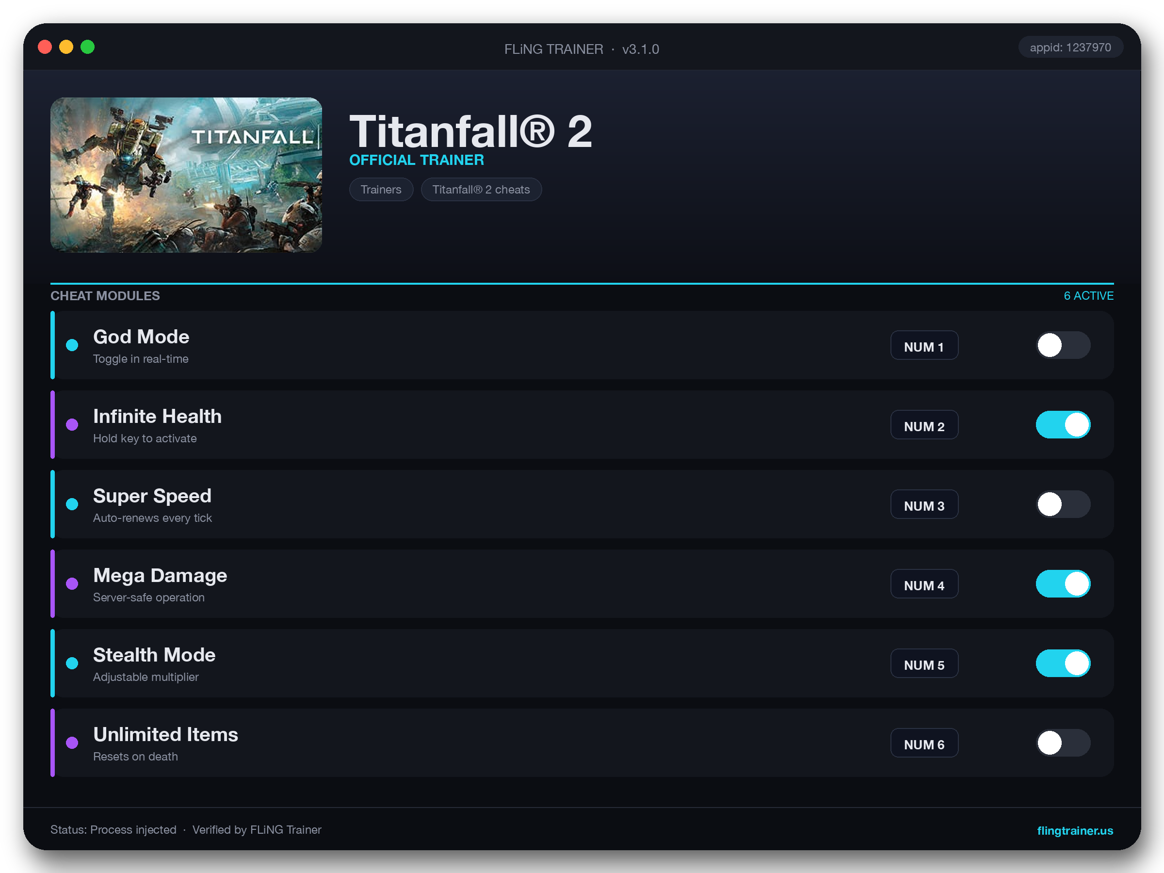 Titanfall® 2 Trainer interface