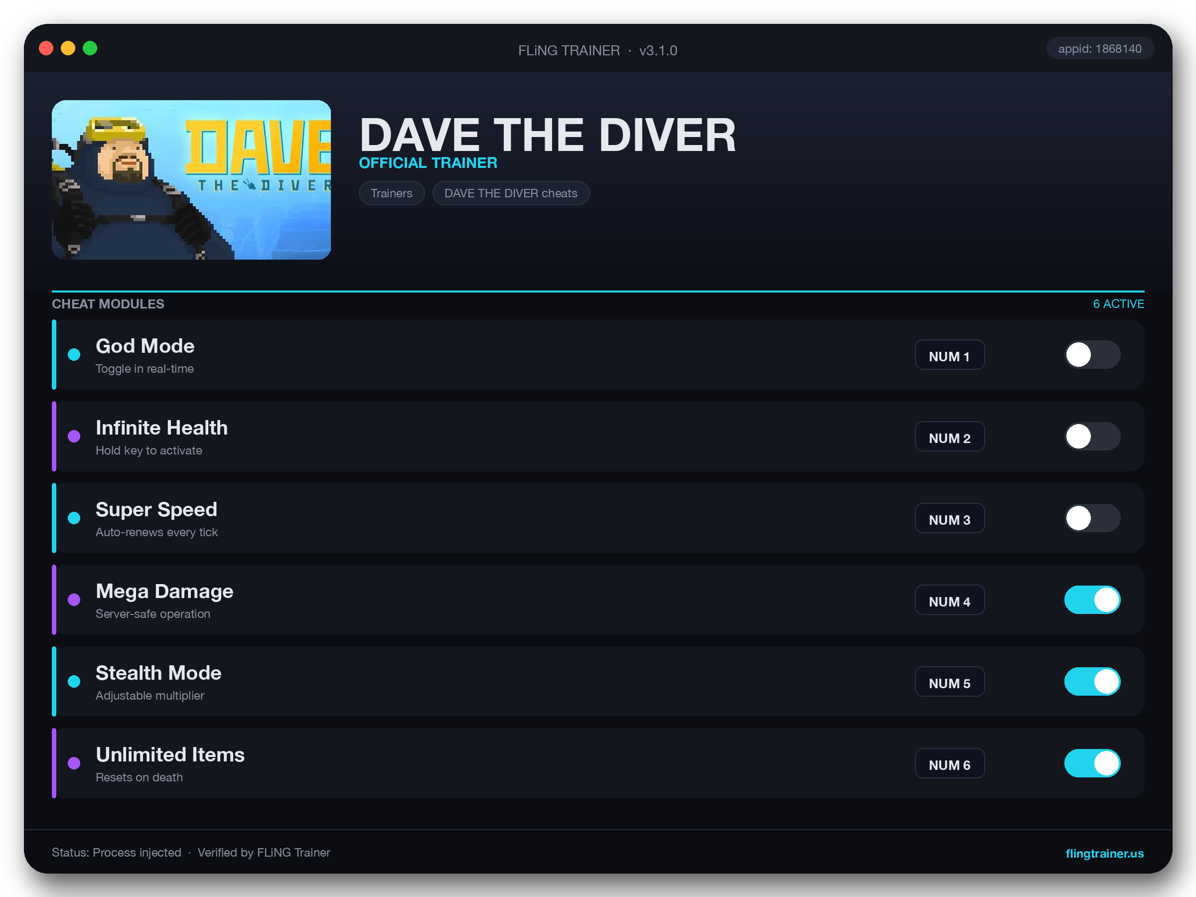 DAVE THE DIVER Trainer interface
