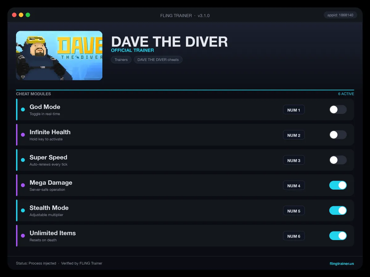 DAVE THE DIVER Trainer interface