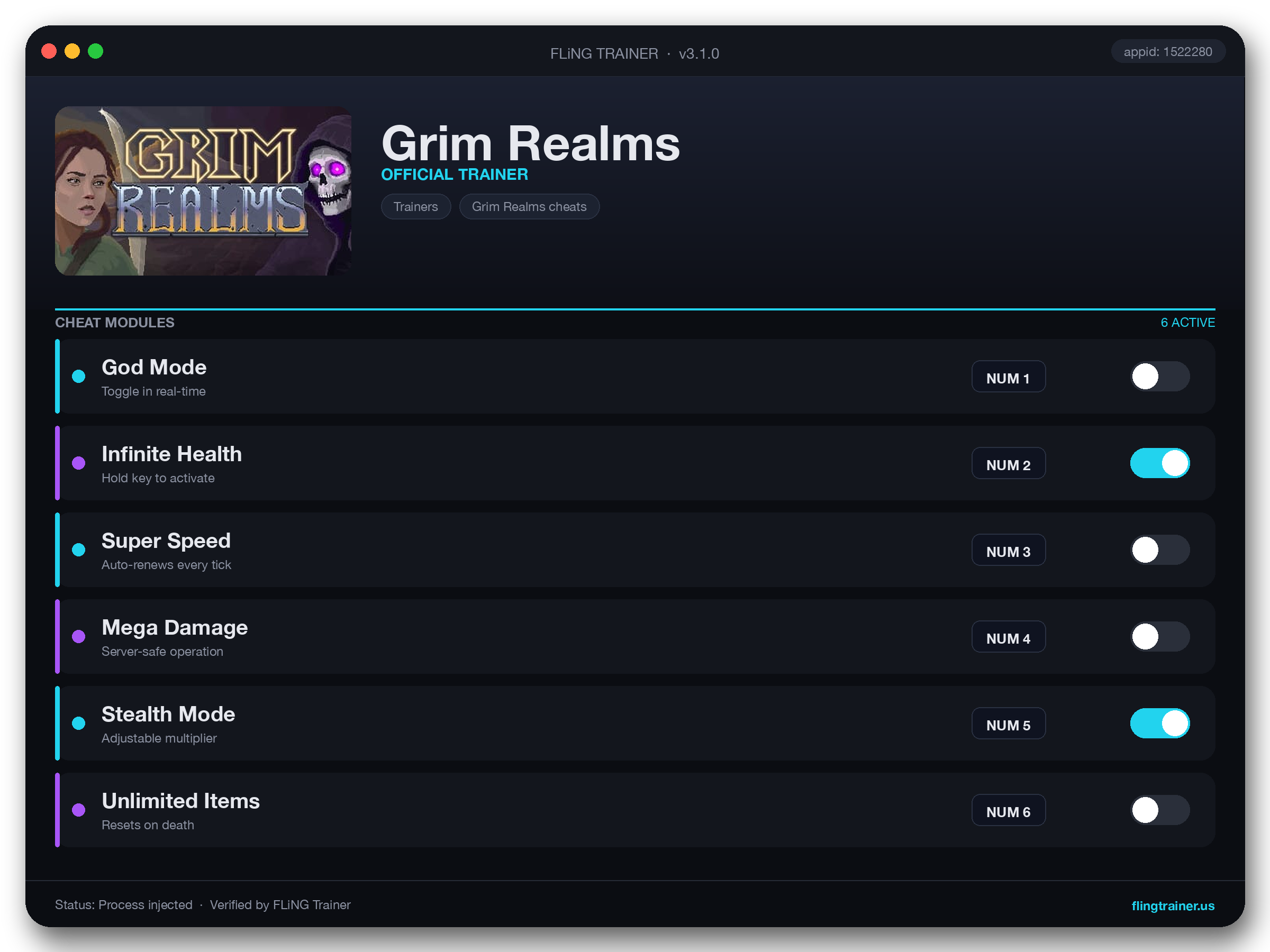 Grim Realms Trainer interface