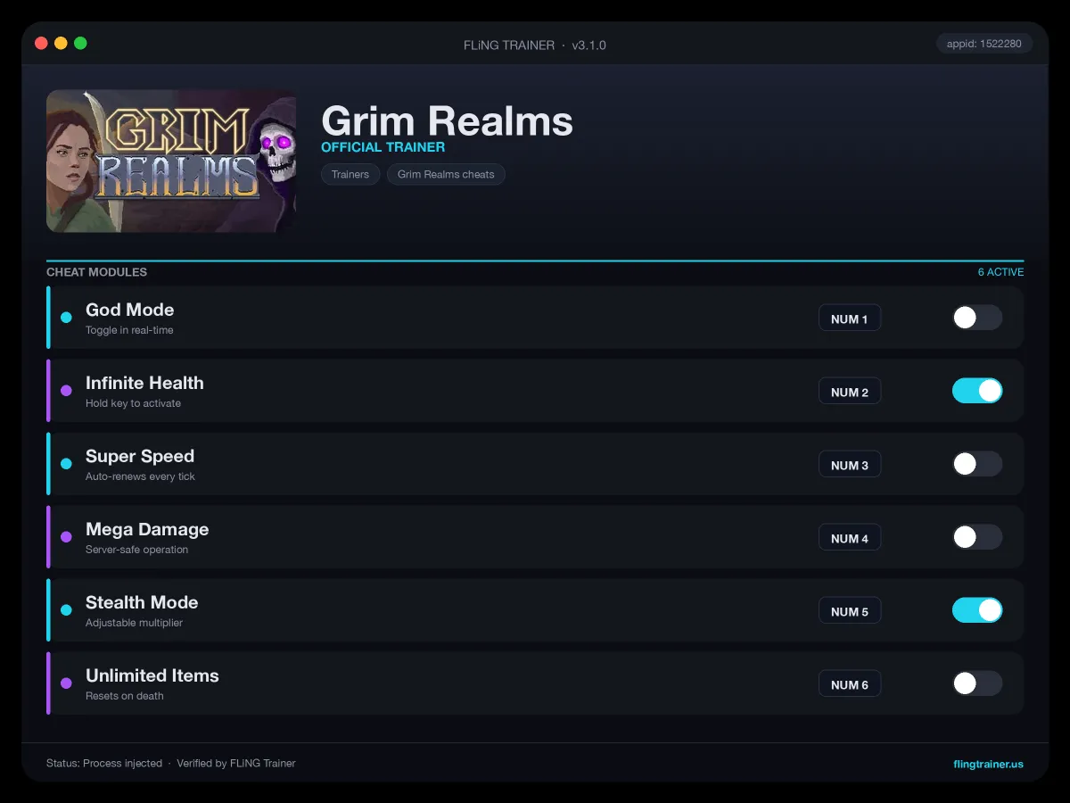 Grim Realms Trainer interface