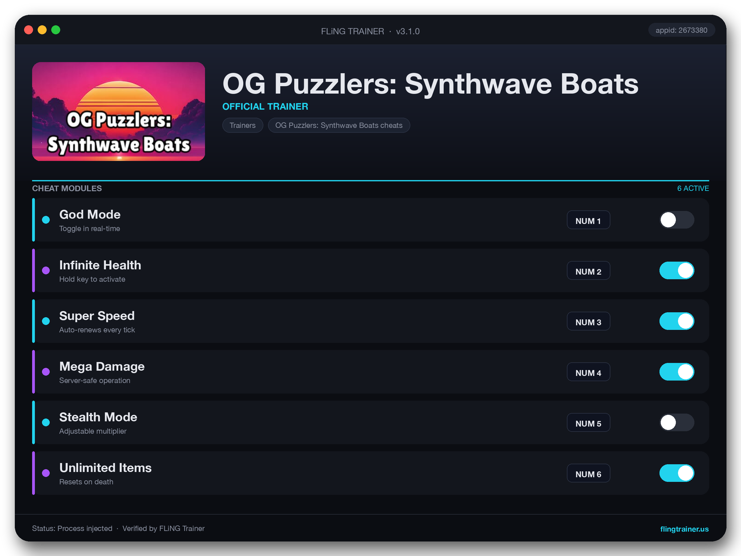 OG Puzzlers: Synthwave Boats Trainer interface