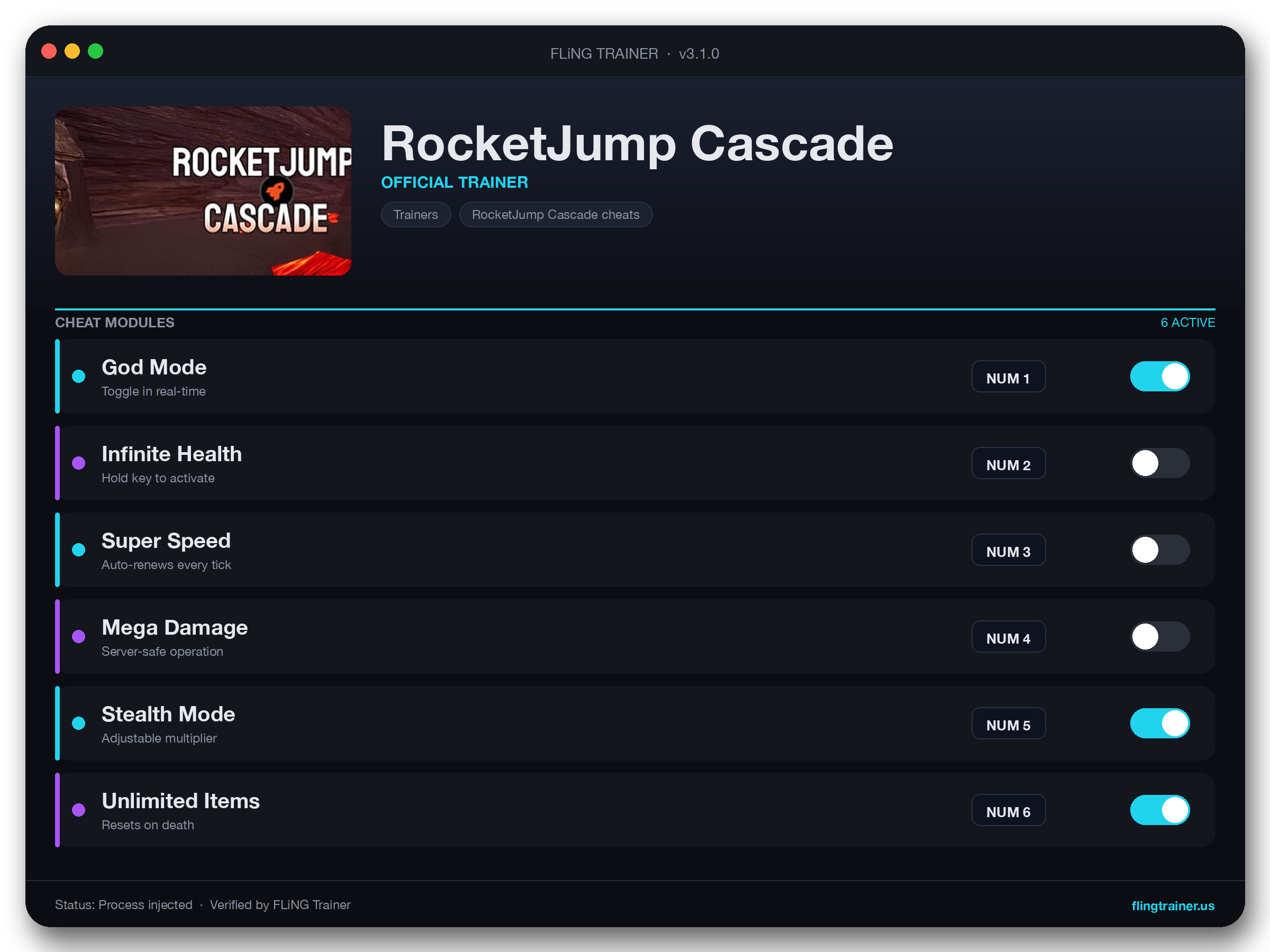 RocketJump Cascade Trainer interface