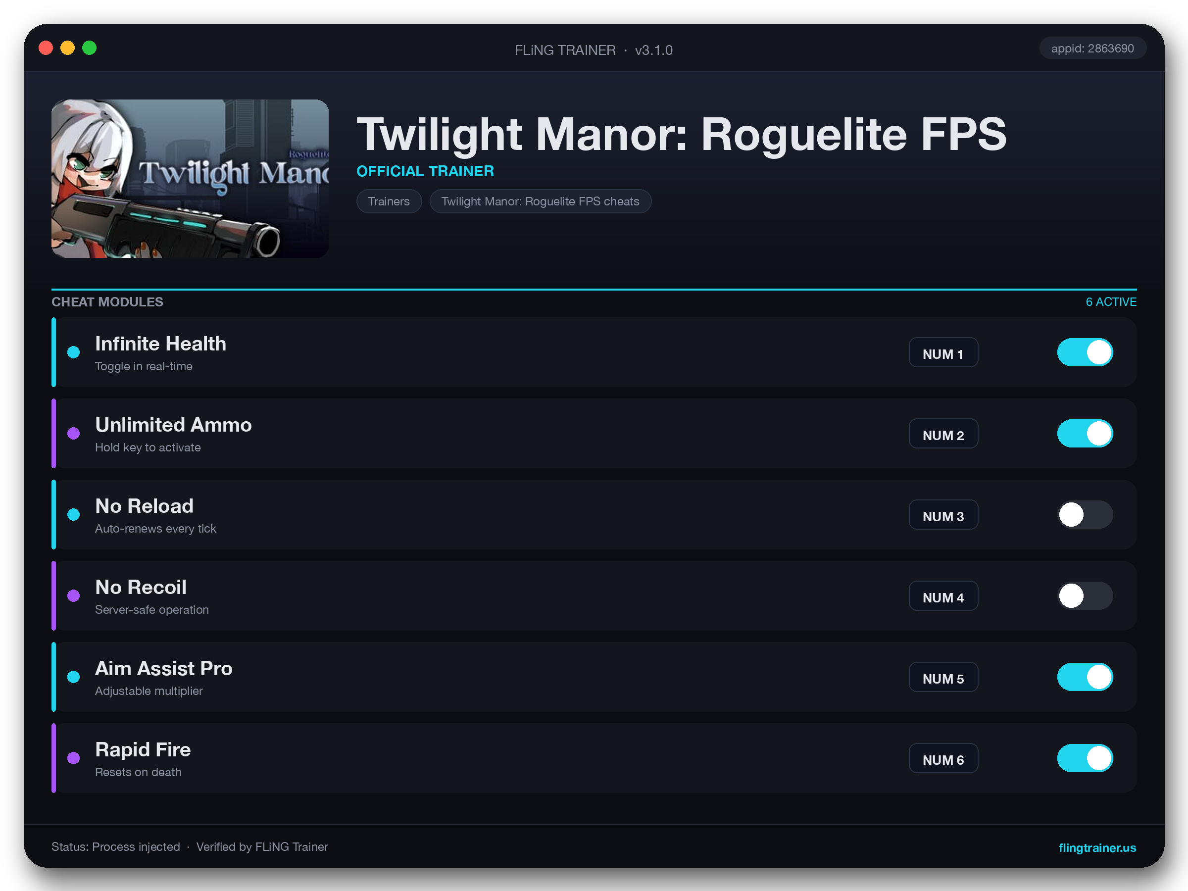 Twilight Manor: Roguelite FPS Trainer interface