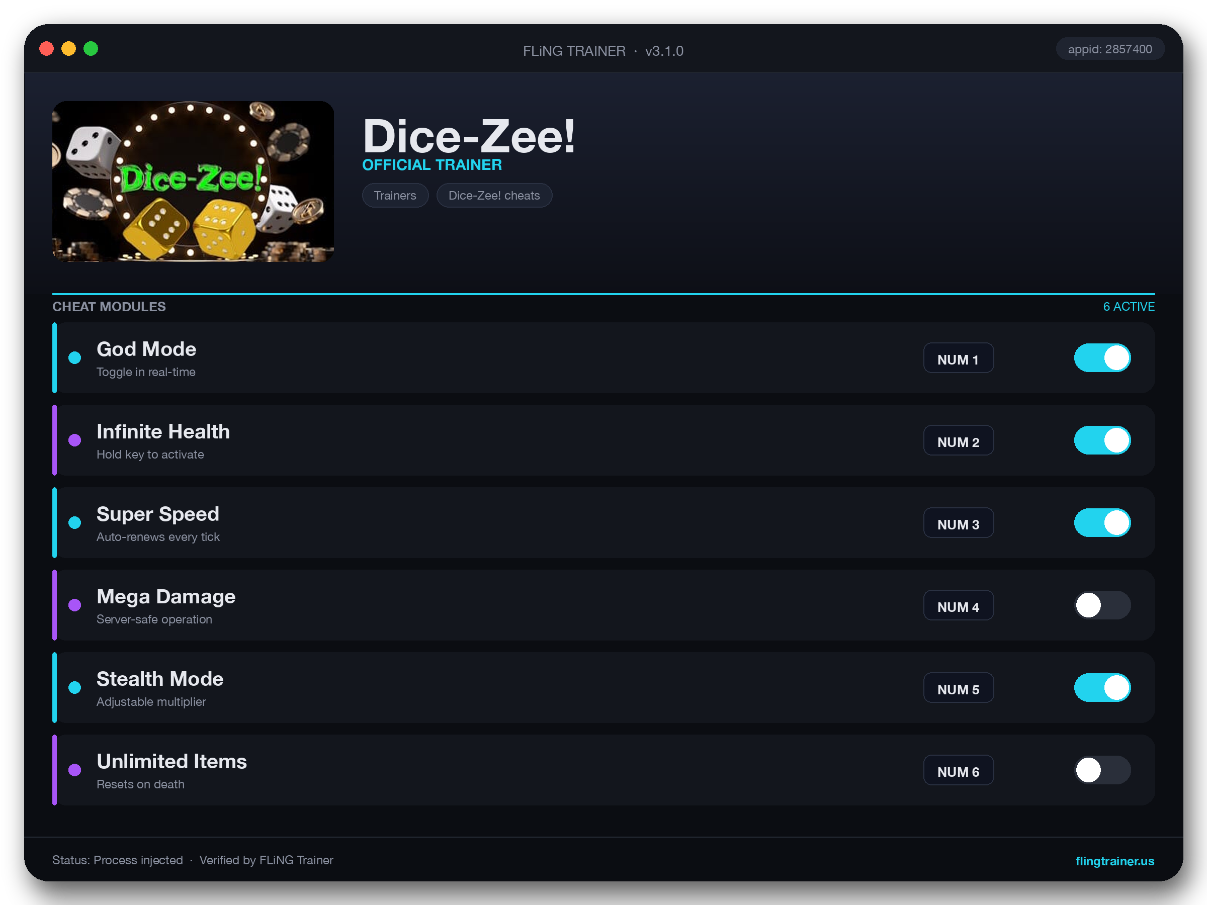 Dice-Zee! Trainer interface