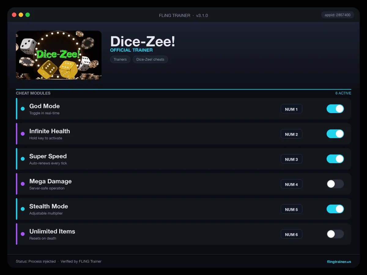 Dice-Zee! Trainer interface