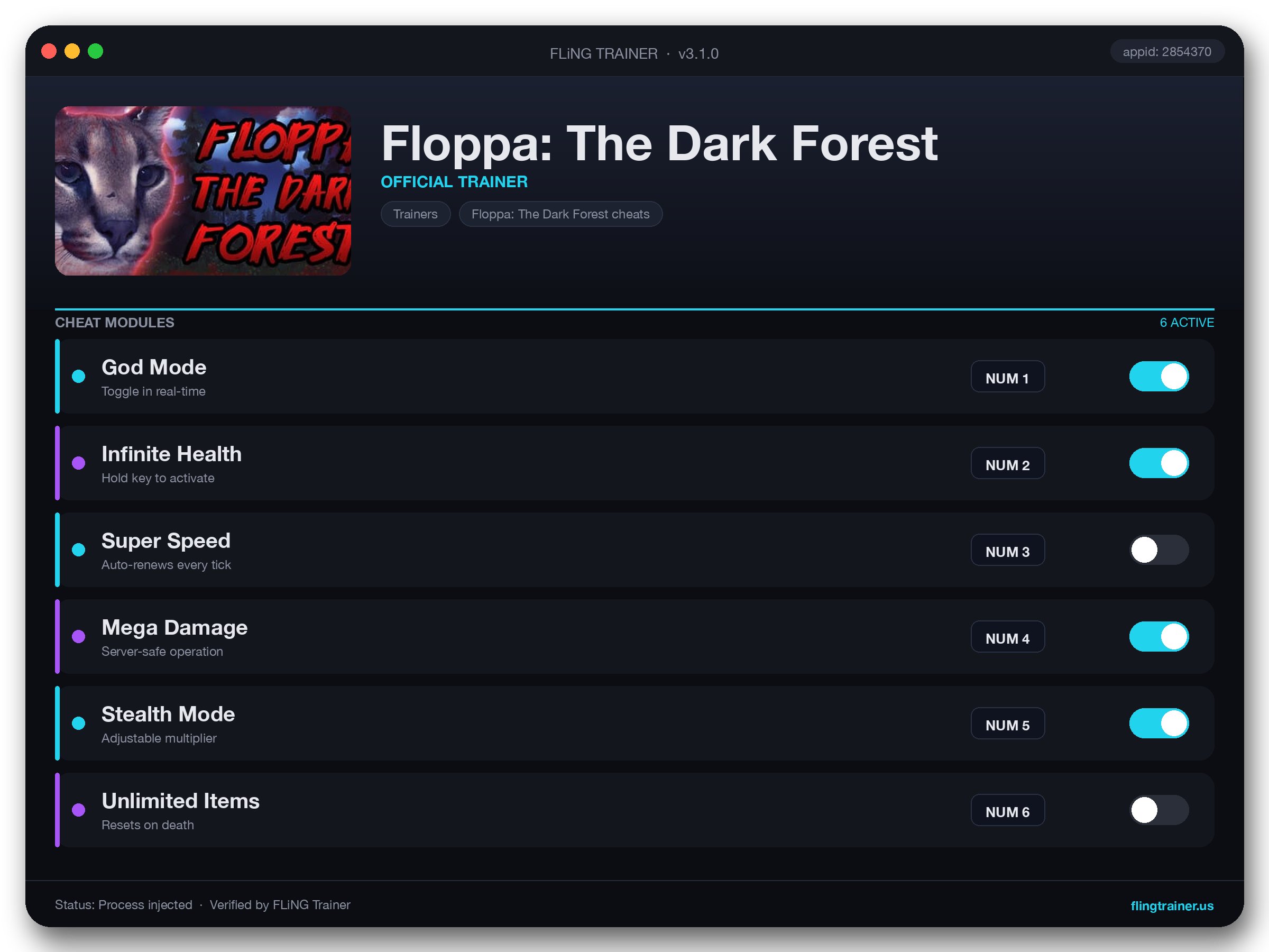 Floppa: The Dark Forest Trainer interface