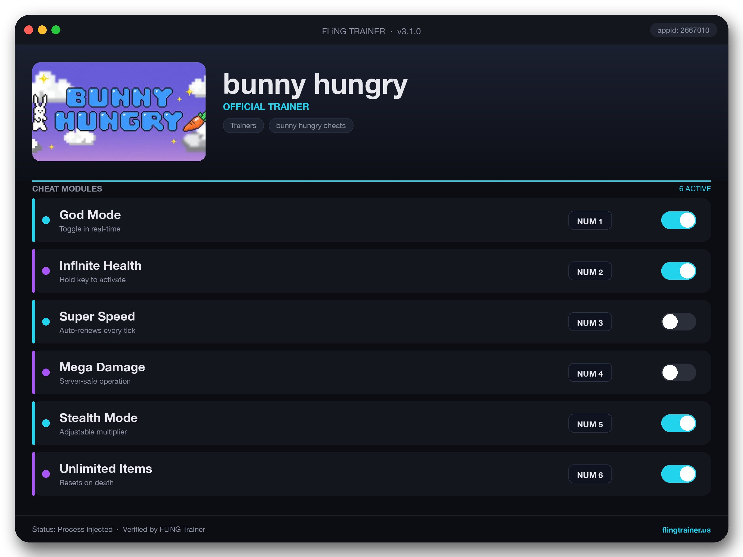 bunny hungry Trainer interface
