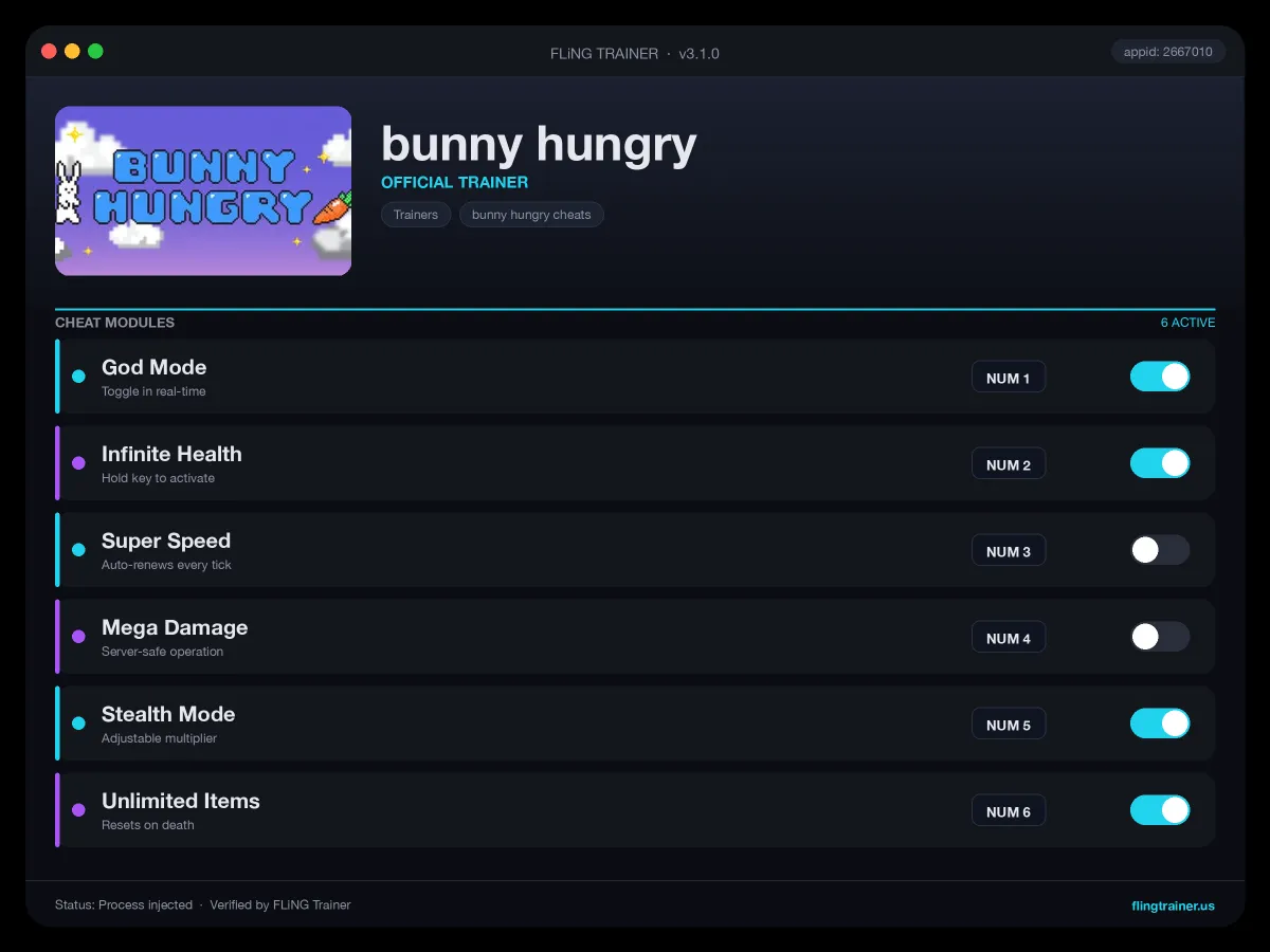 bunny hungry Trainer interface
