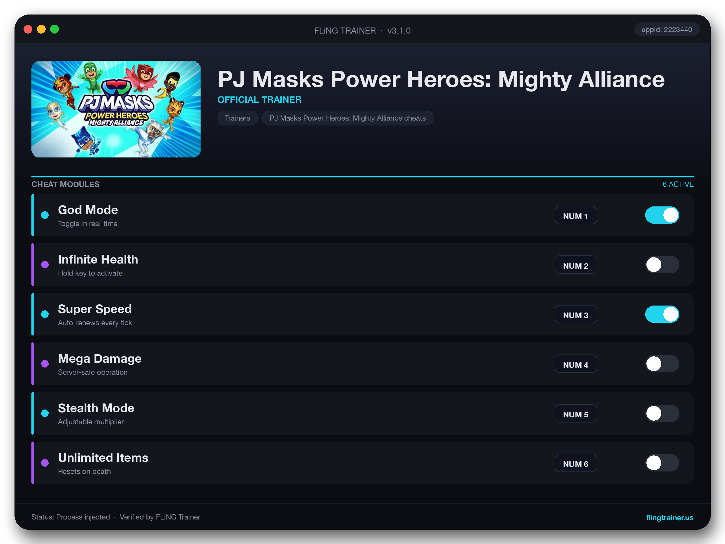 PJ Masks Power Heroes: Mighty Alliance Trainer interface