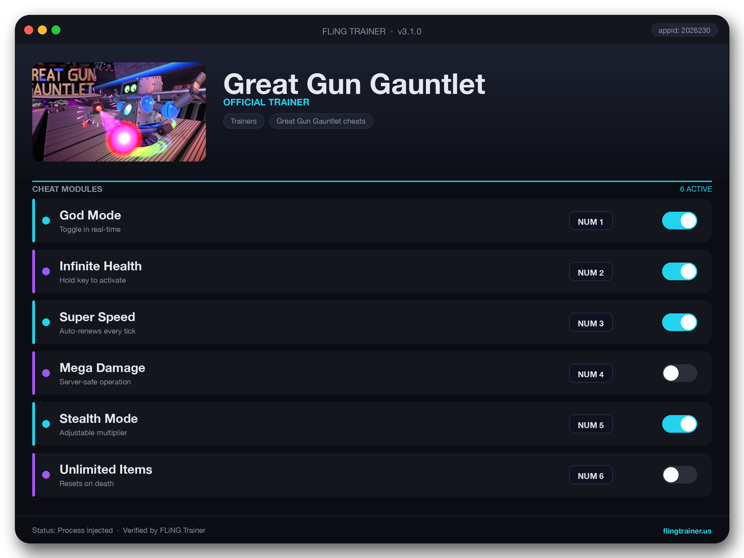 Great Gun Gauntlet Trainer interface