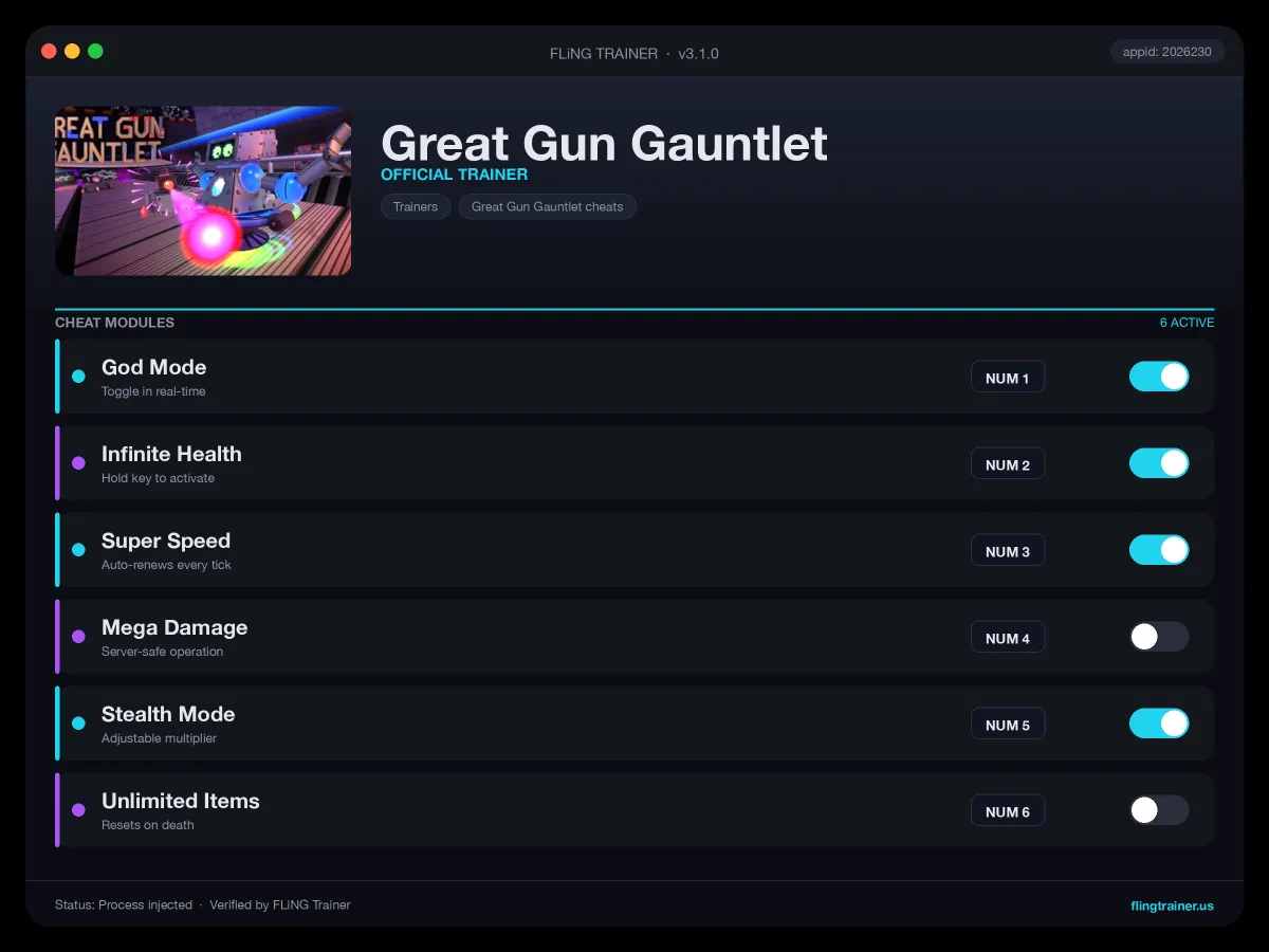 Great Gun Gauntlet Trainer interface