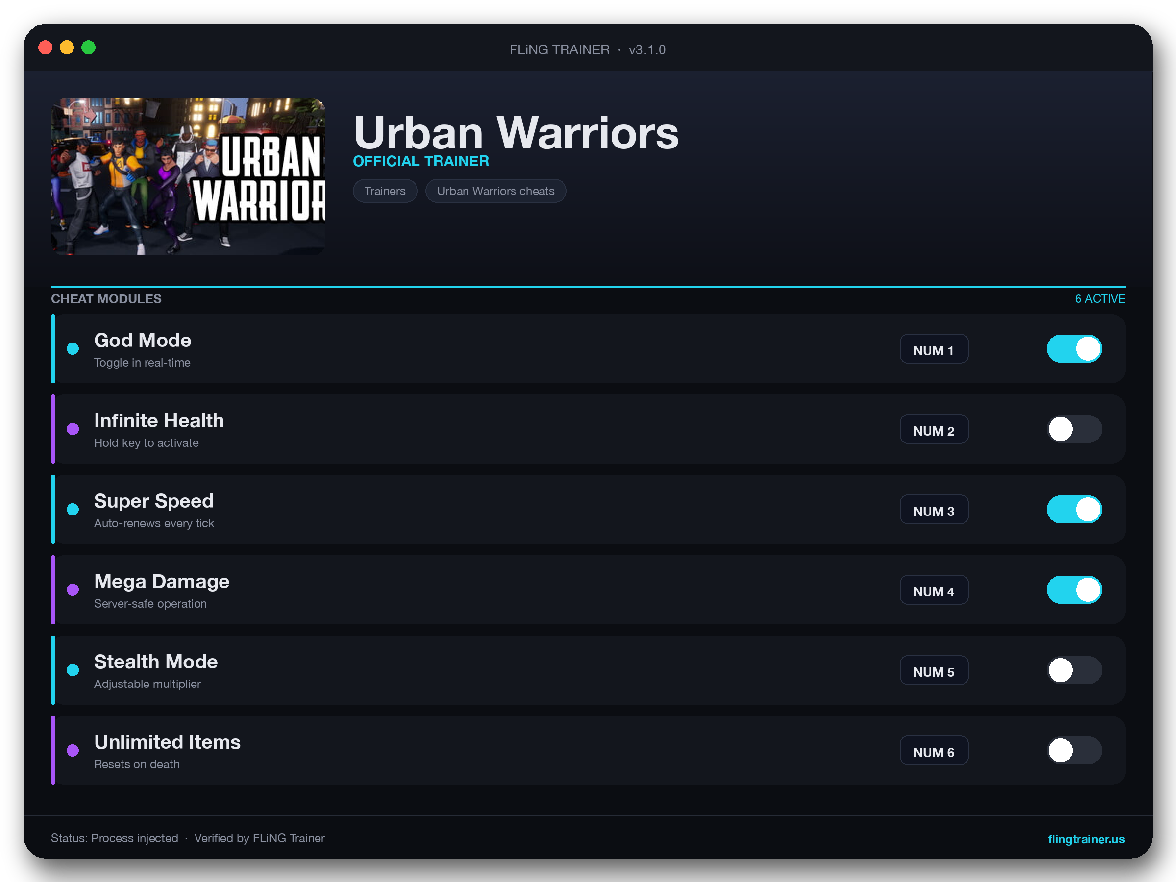 Urban Warriors Trainer interface