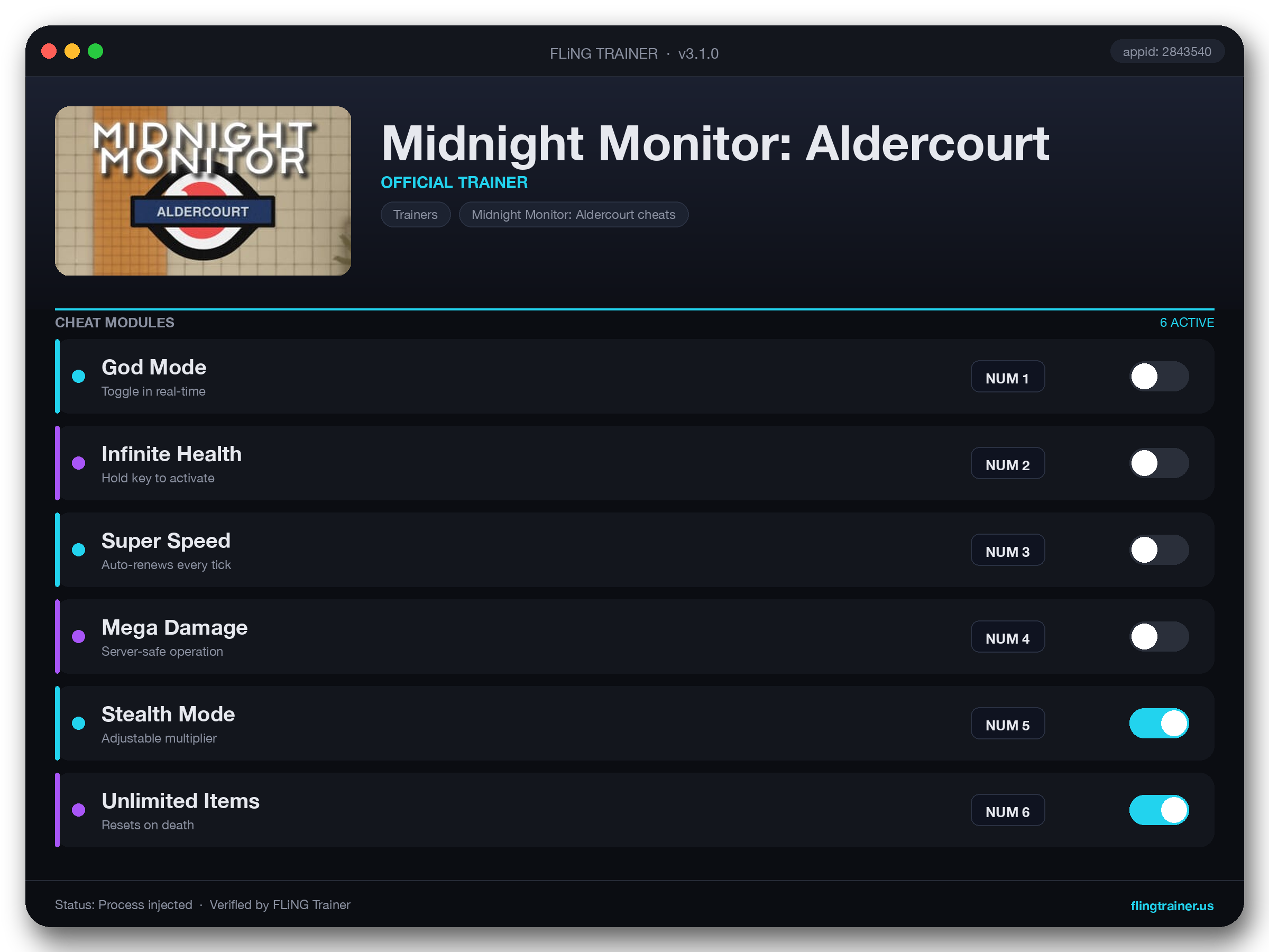 Midnight Monitor: Aldercourt Trainer interface