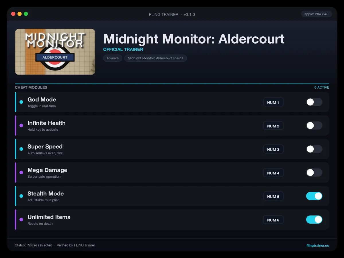 Midnight Monitor: Aldercourt Trainer interface