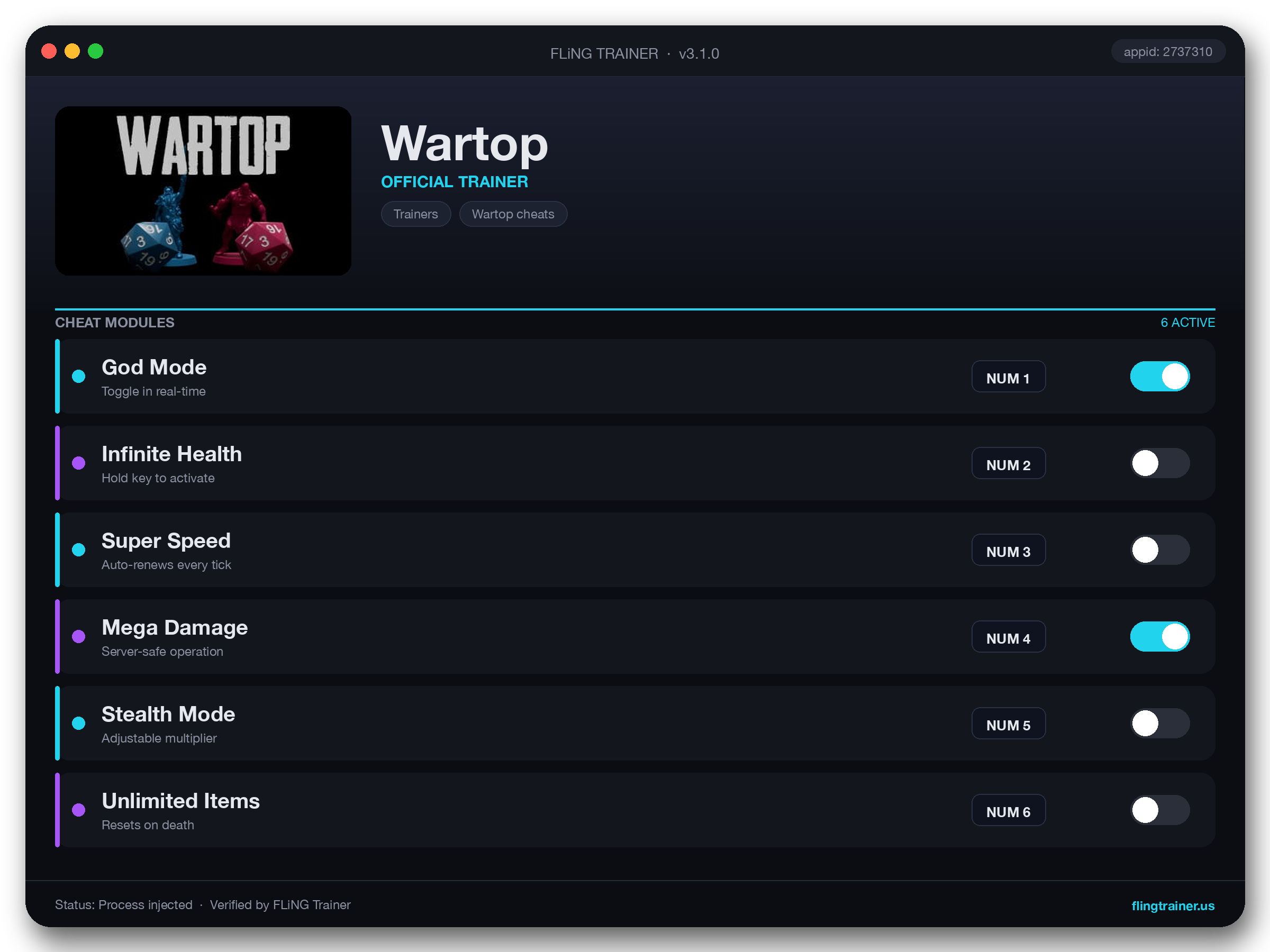 Wartop Trainer interface