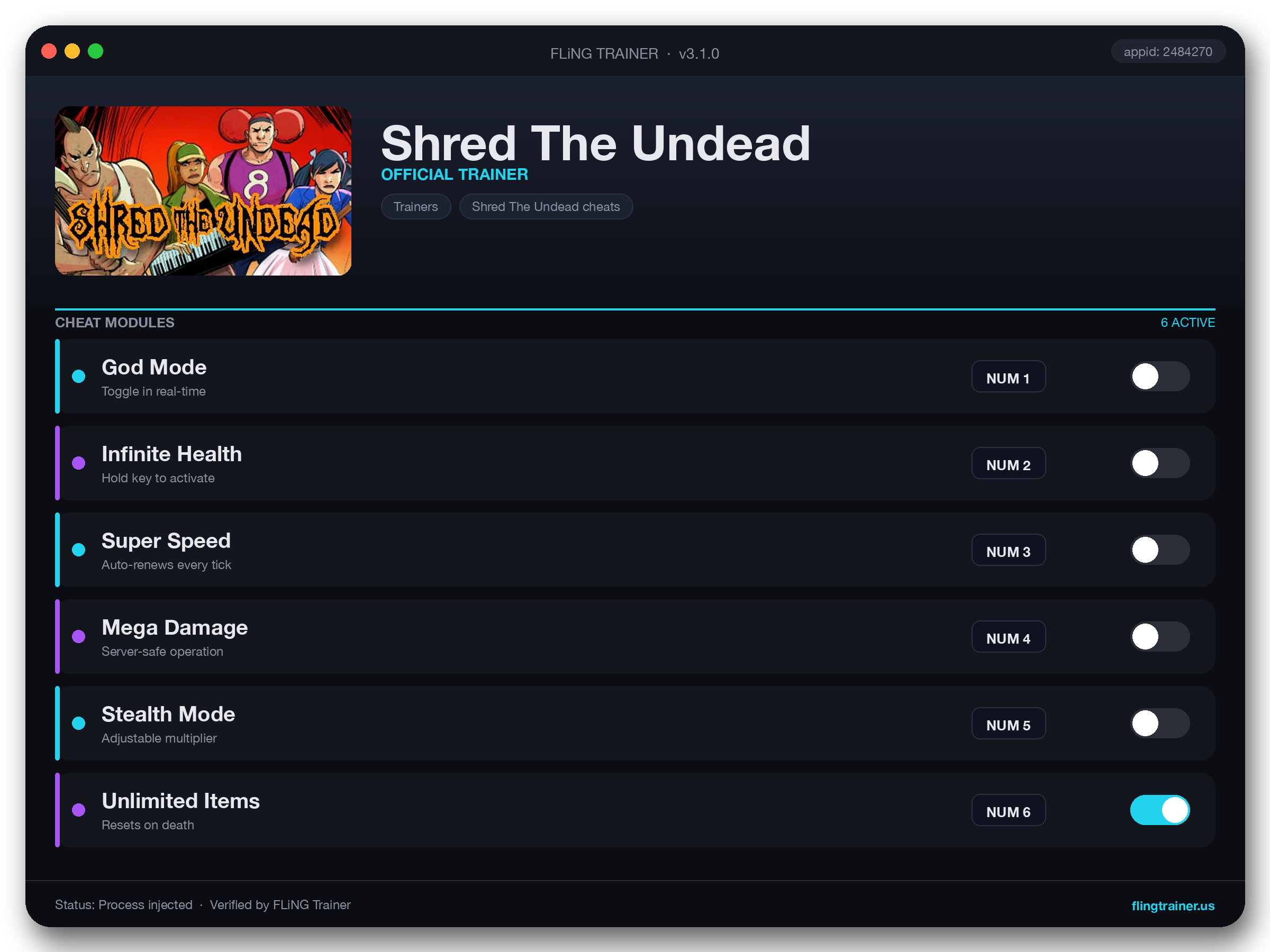 Shred The Undead Trainer interface