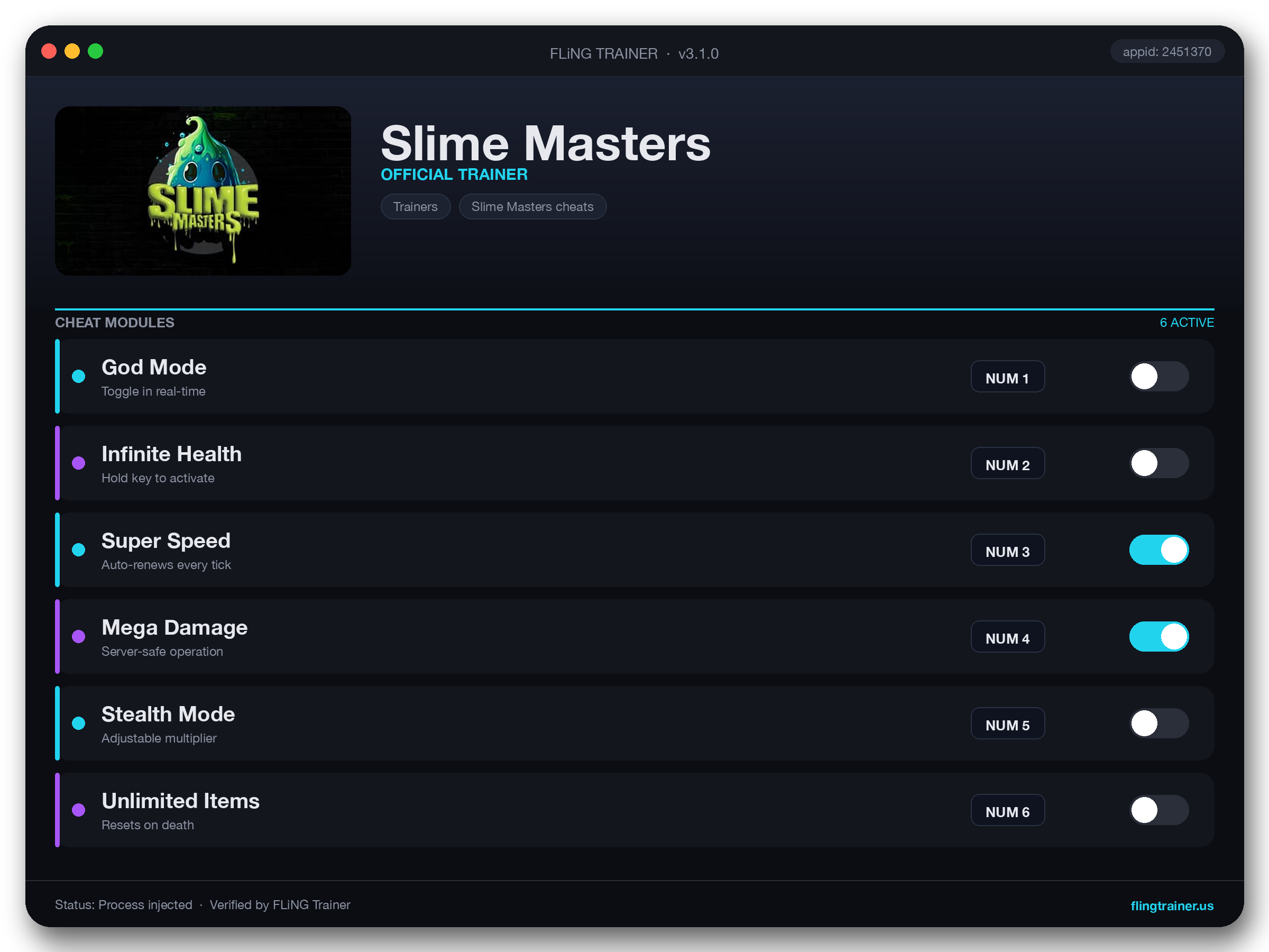 Slime Masters Trainer interface