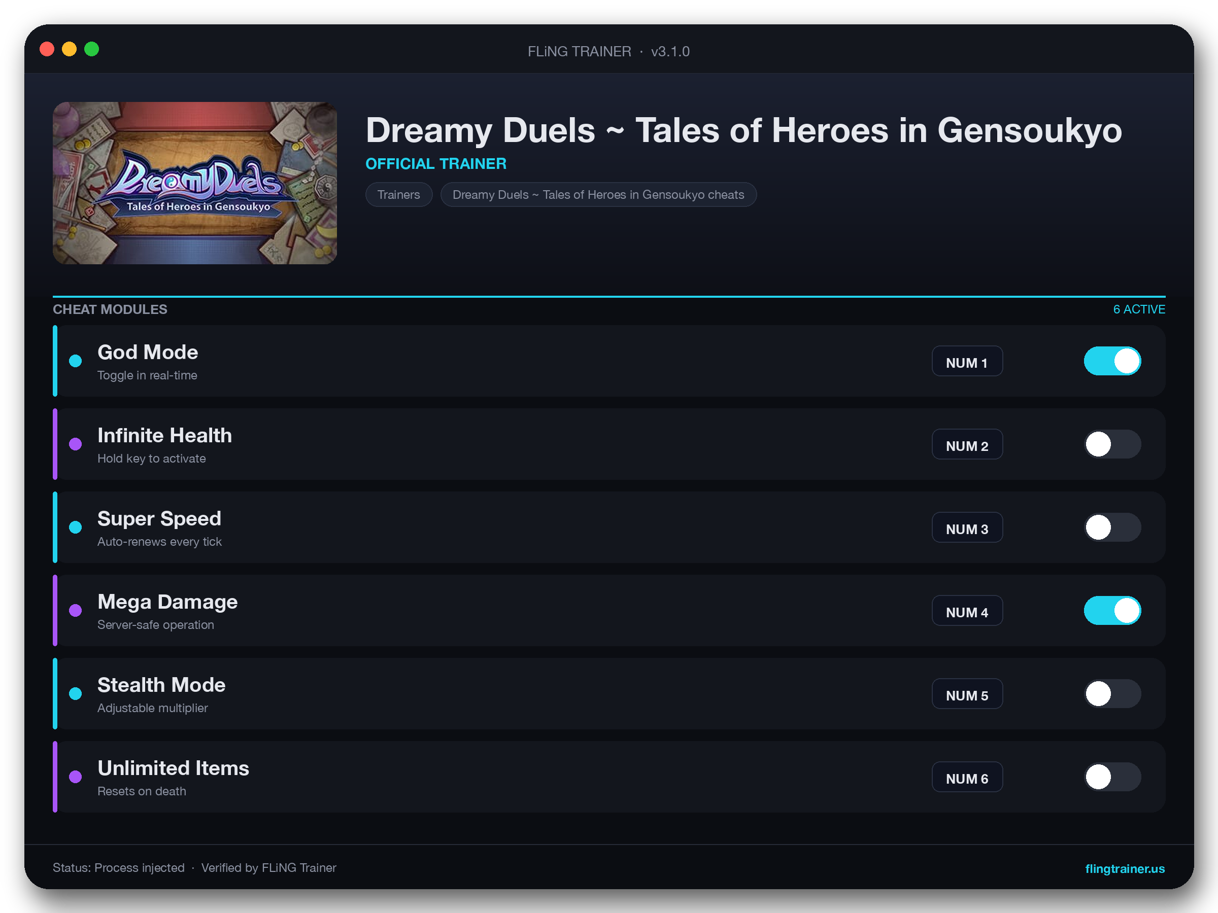 Dreamy Duels ~ Tales of Heroes in Gensoukyo Trainer interface