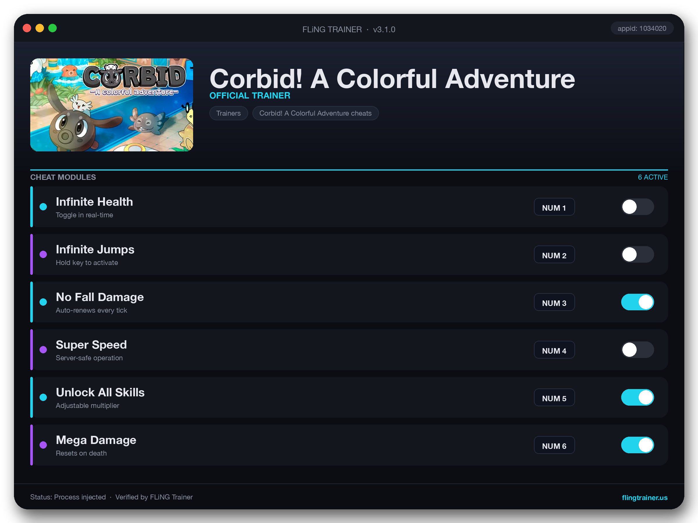 Corbid! A Colorful Adventure Trainer interface