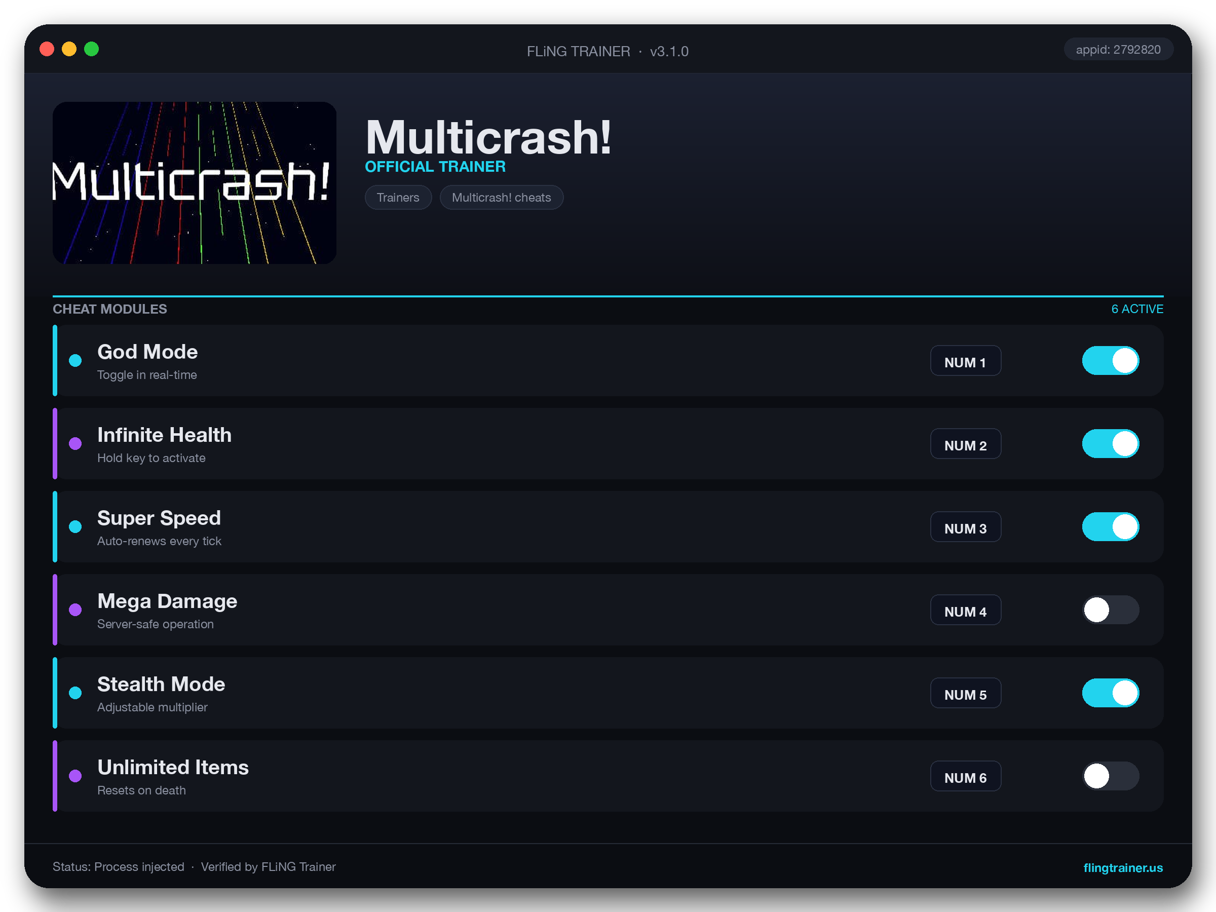 Multicrash! Trainer interface
