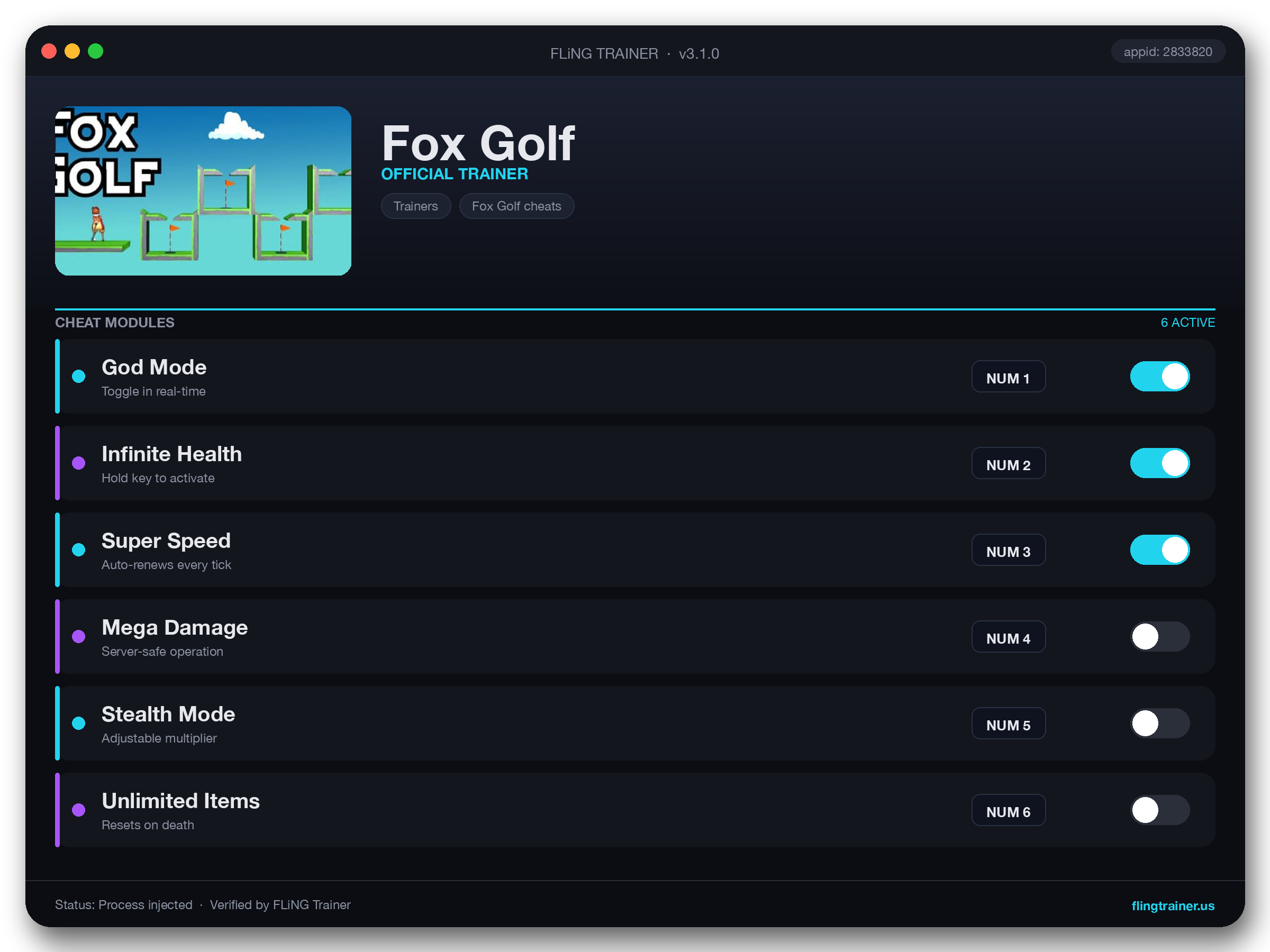 Fox Golf Trainer interface