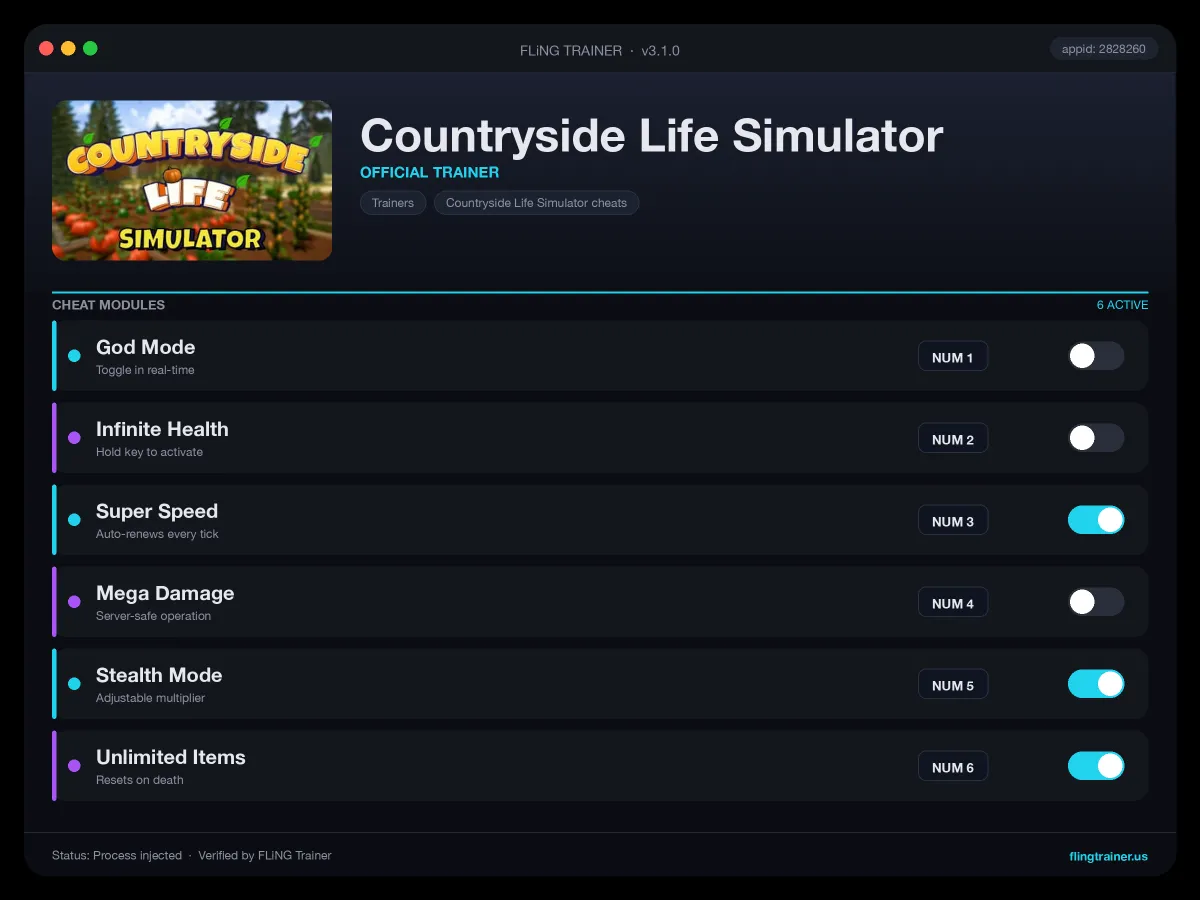 Countryside Life Simulator Trainer interface