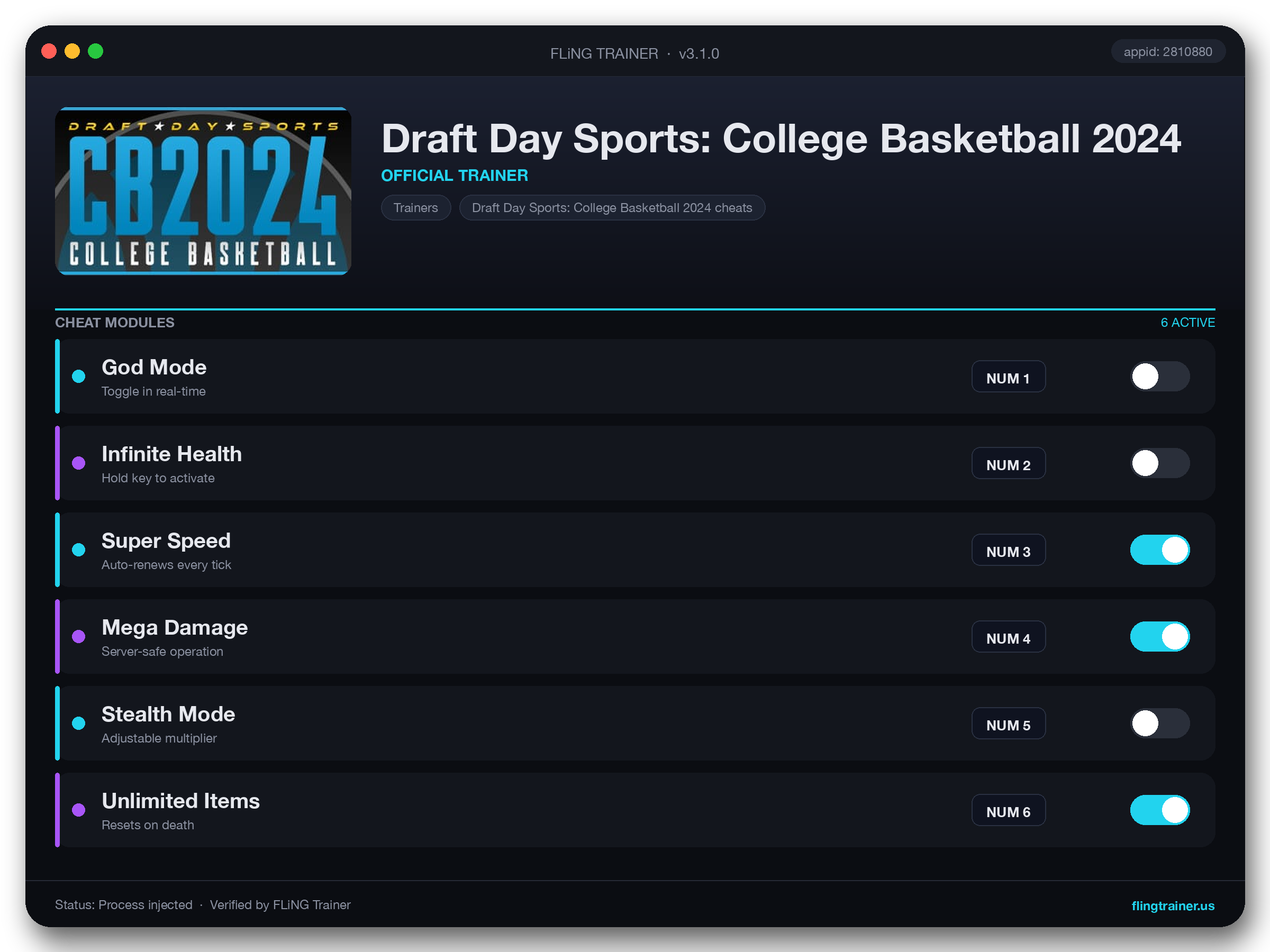 Draft Day Sports: College Basketball 2024 Trainer interface