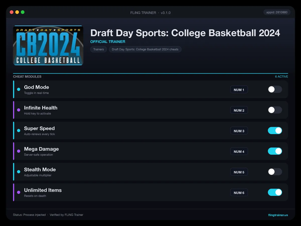 Draft Day Sports: College Basketball 2024 Trainer interface