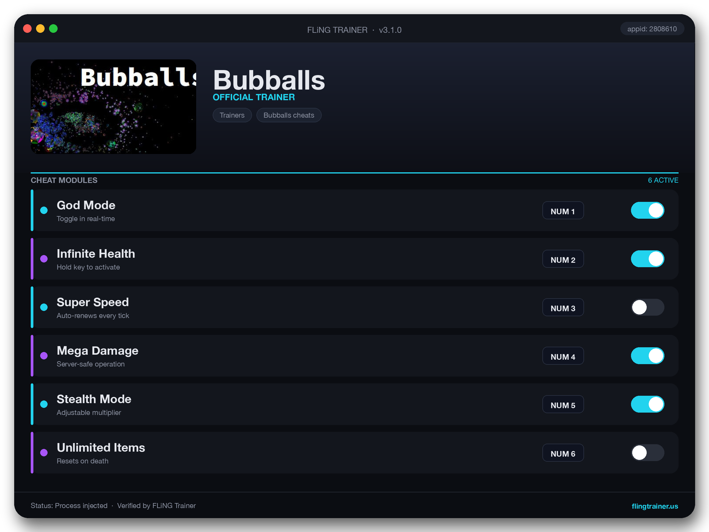 Bubballs Trainer interface