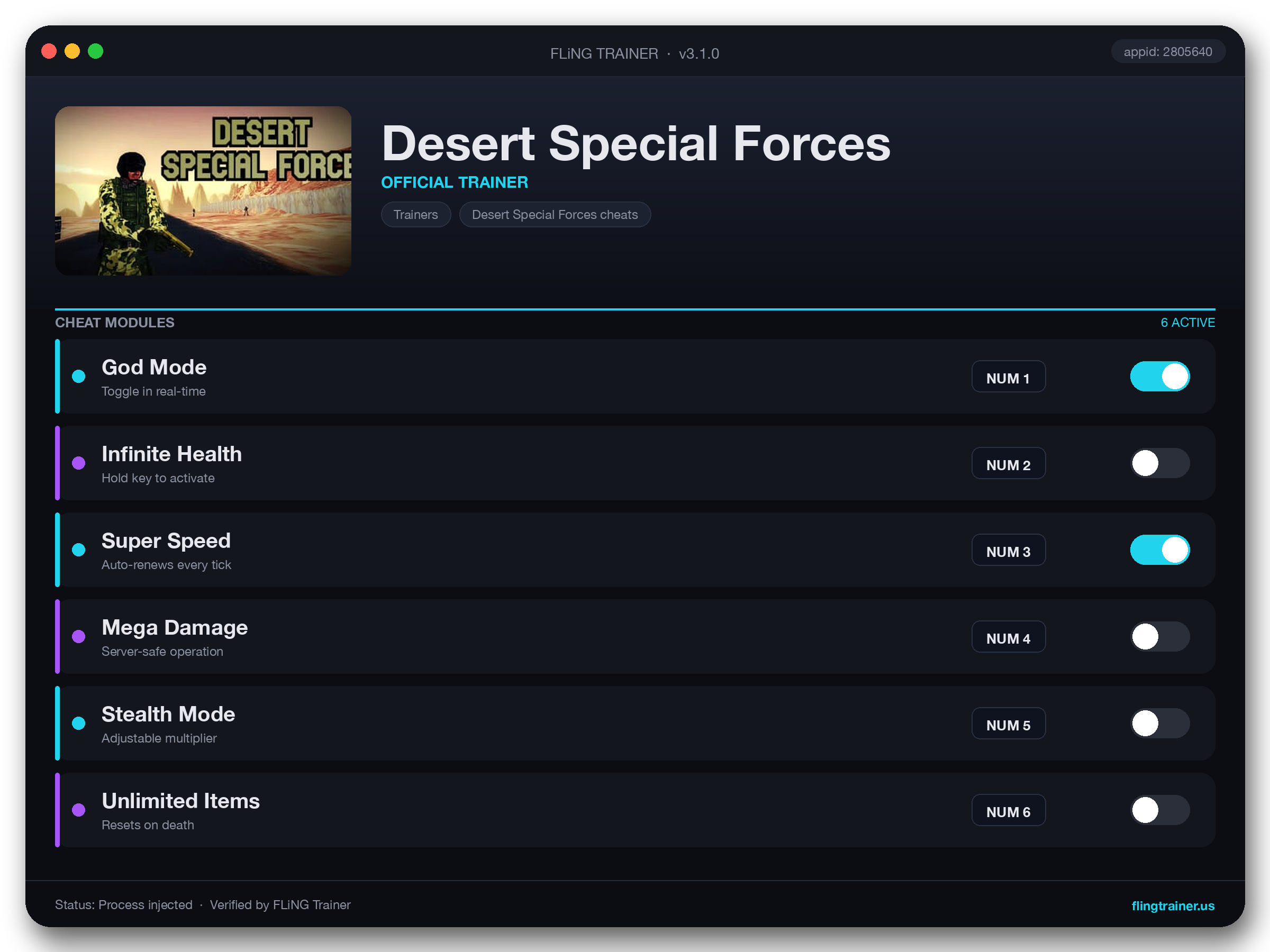Desert Special Forces Trainer interface