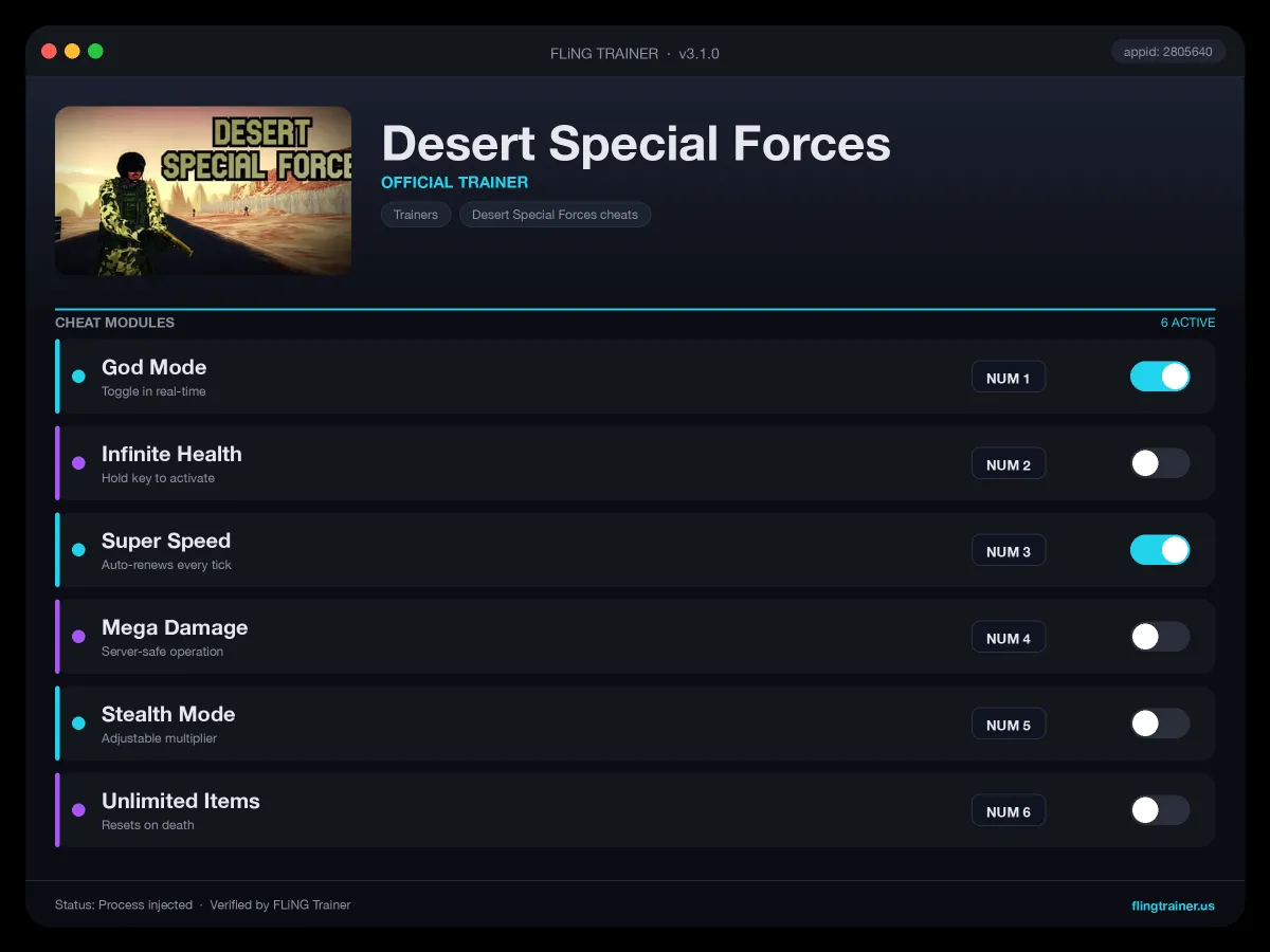Desert Special Forces Trainer interface