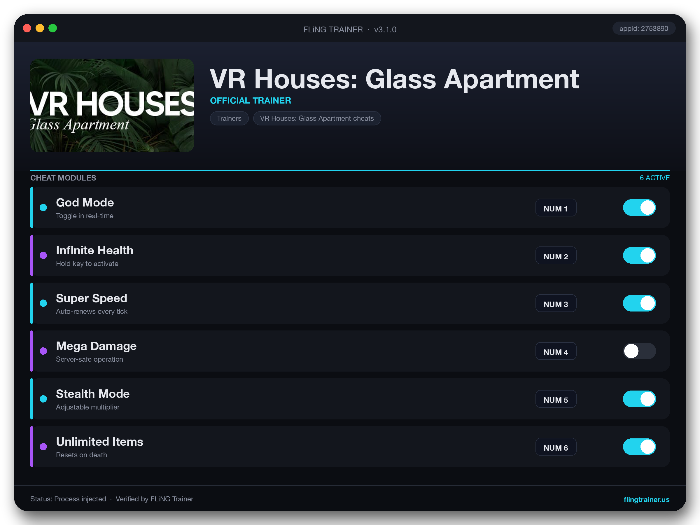 VR Houses: Glass Apartment Trainer interface