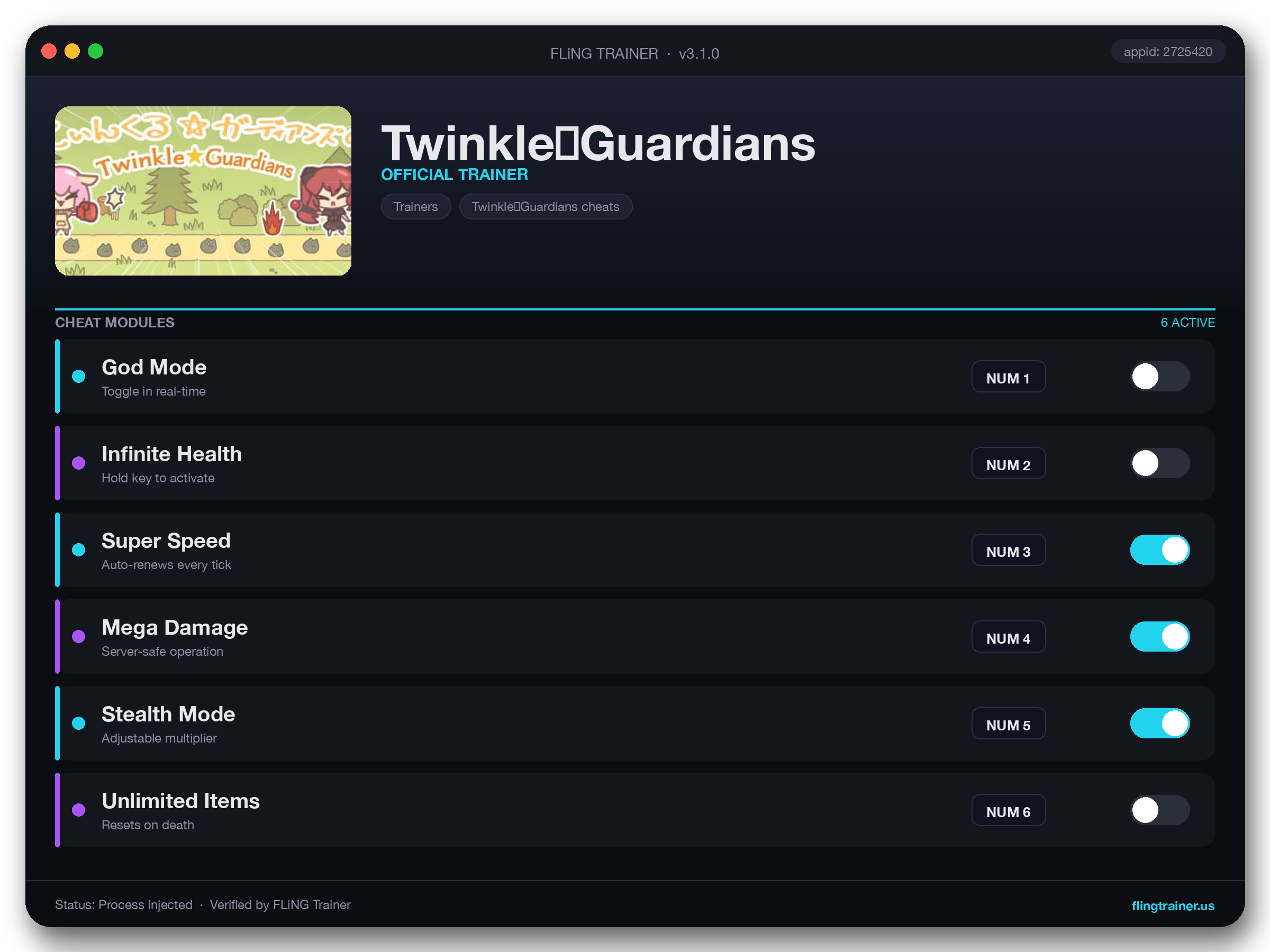 Twinkle☆Guardians Trainer interface
