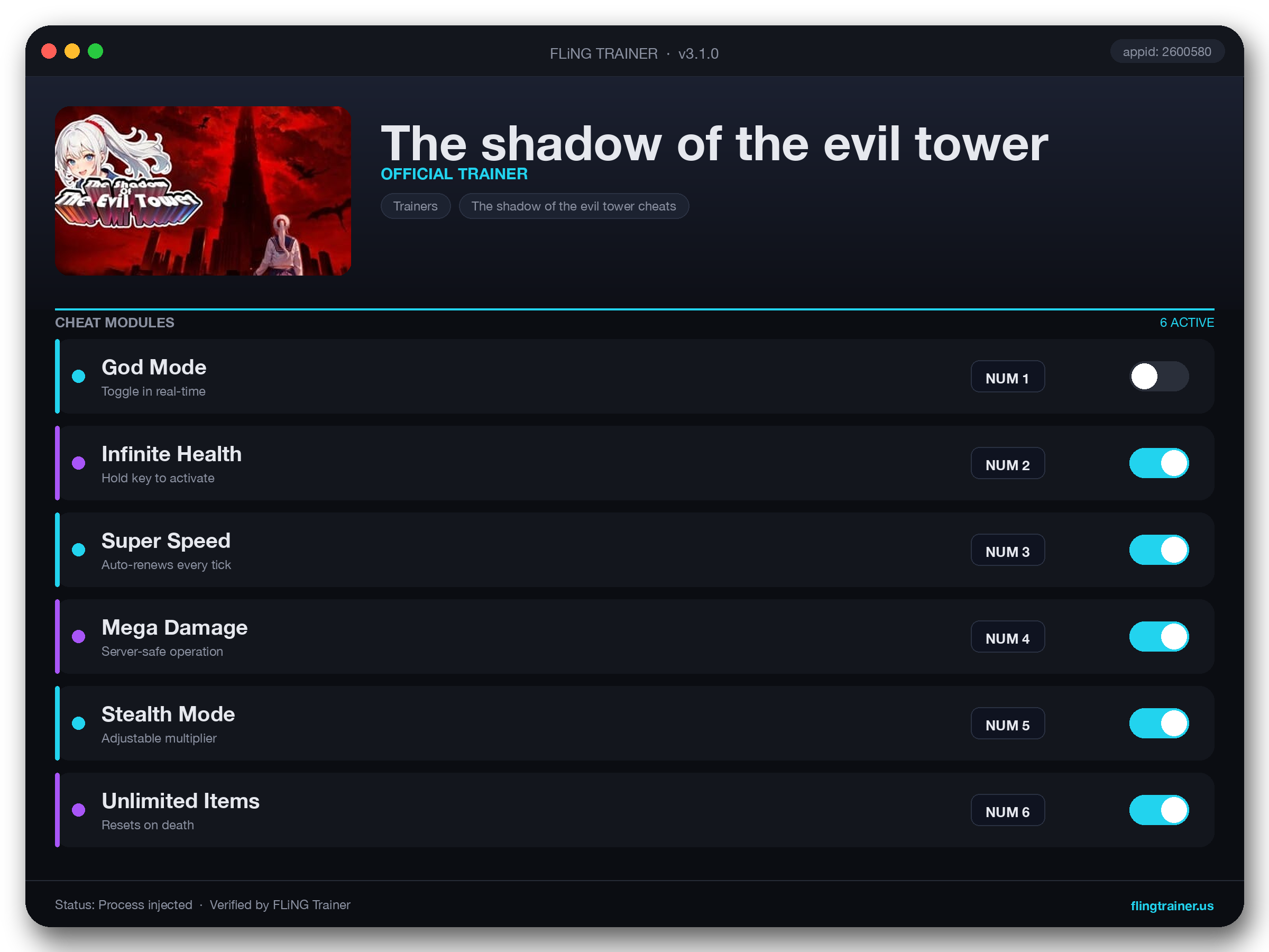 The shadow of the evil tower Trainer interface