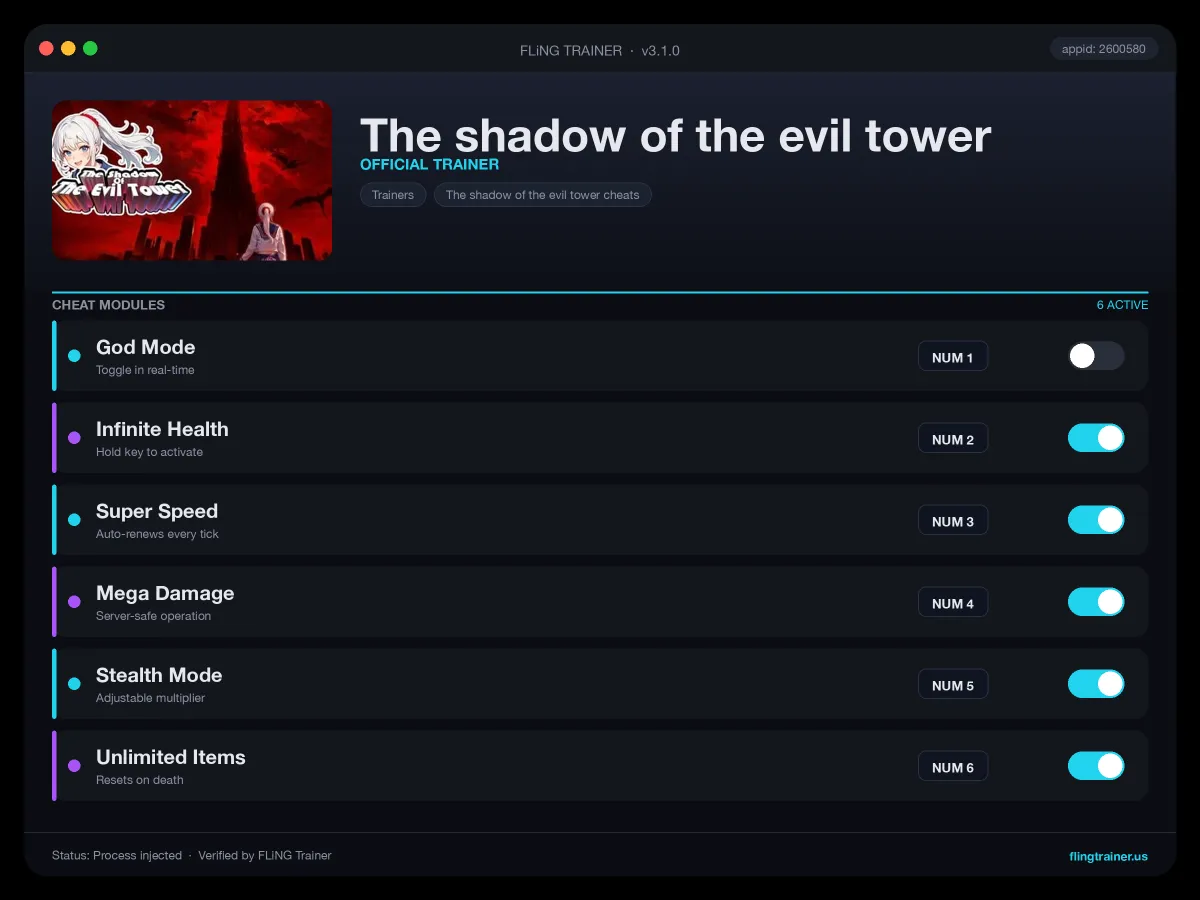 The shadow of the evil tower Trainer interface