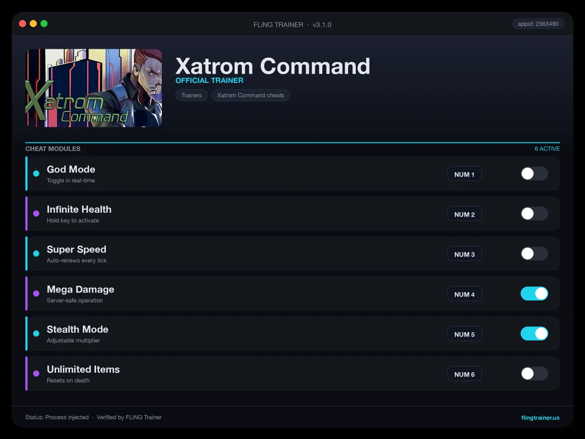 Xatrom Command Trainer interface