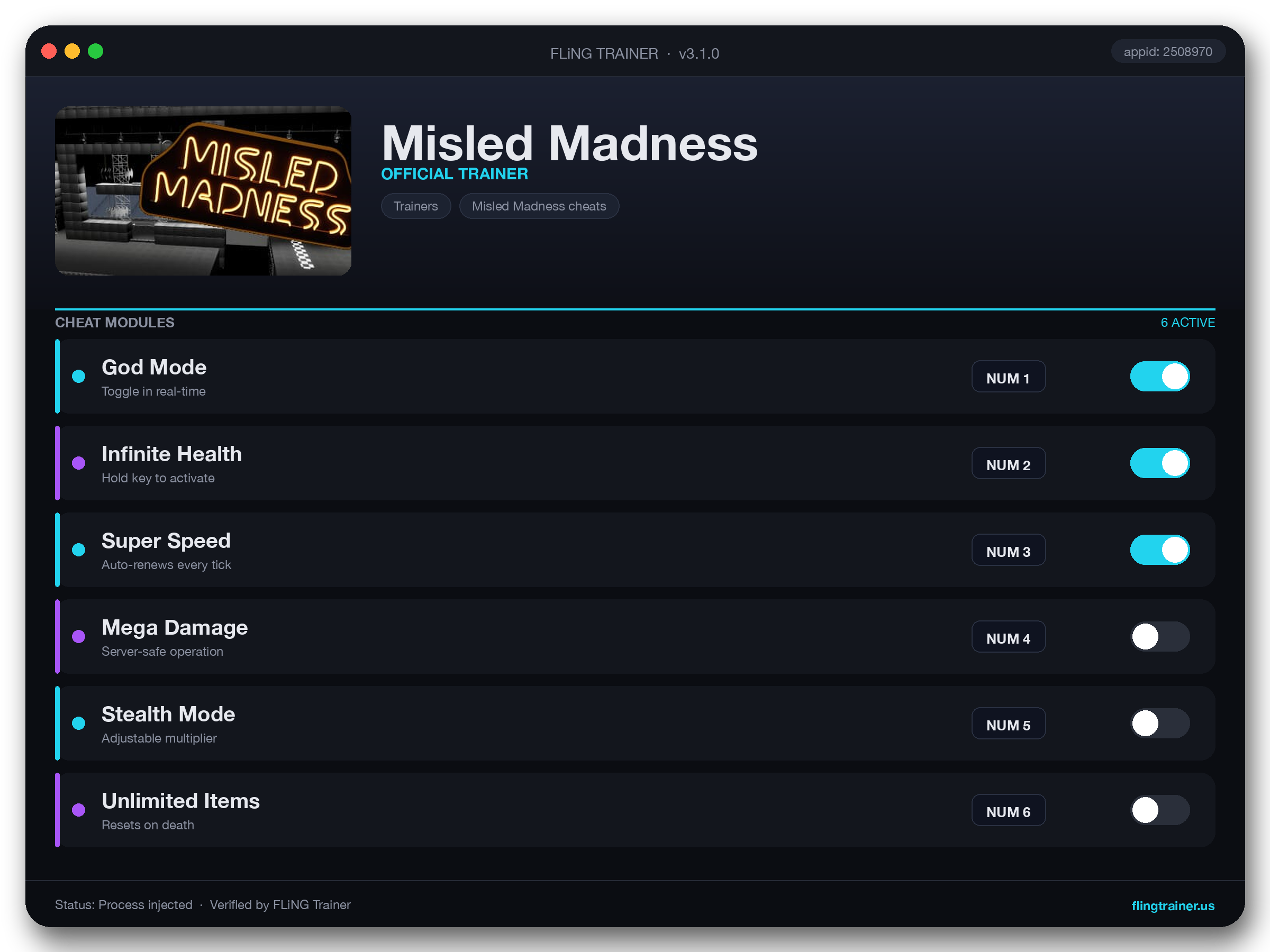 Misled Madness Trainer interface