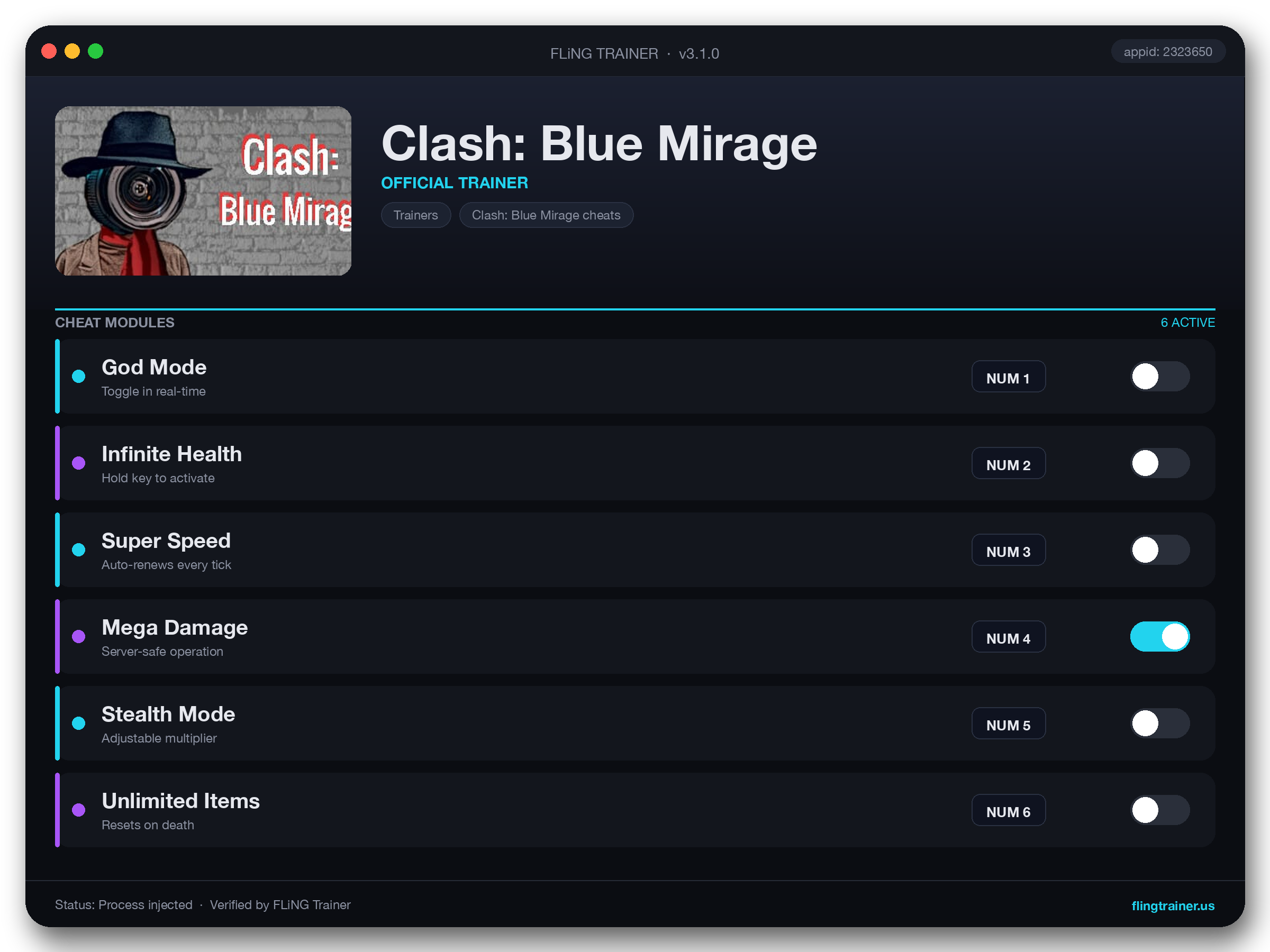 Clash: Blue Mirage Trainer interface