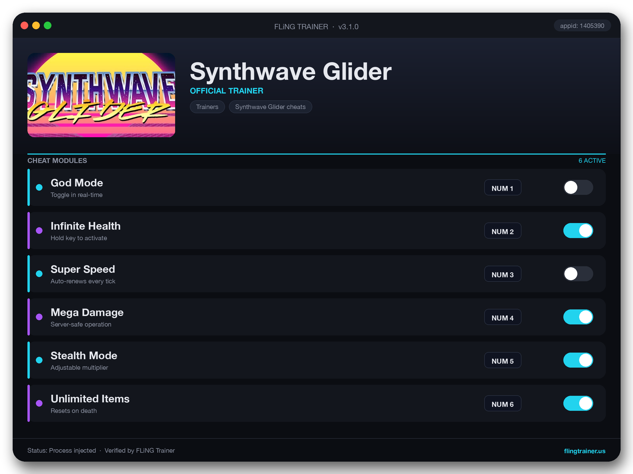 Synthwave Glider Trainer interface