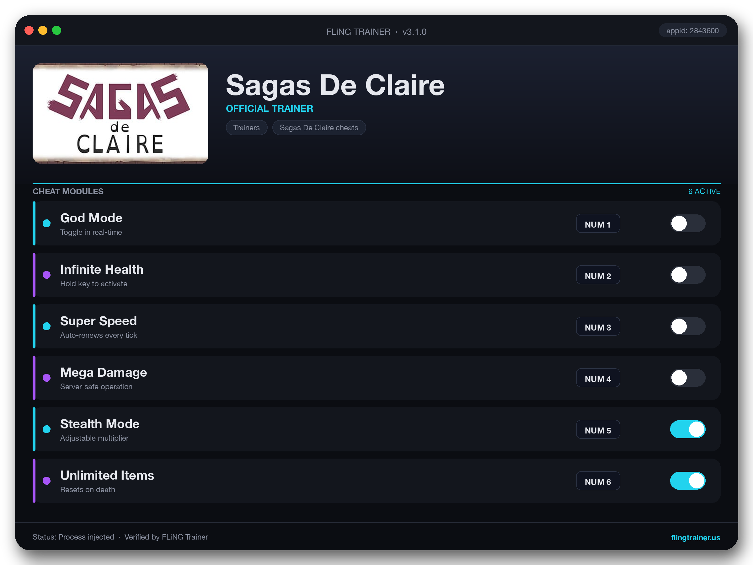 Sagas De Claire Trainer interface