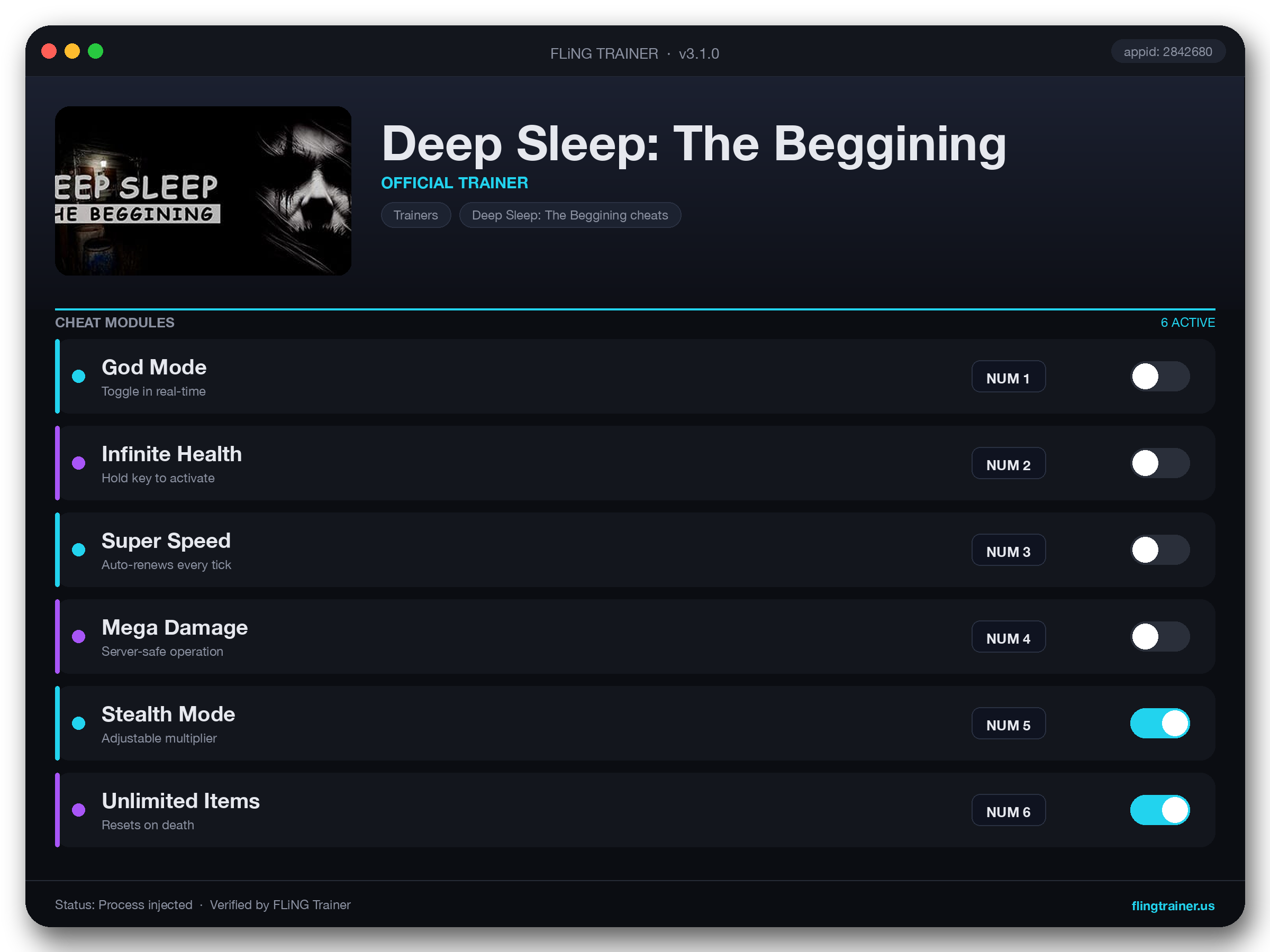 Deep Sleep: The Beggining Trainer interface