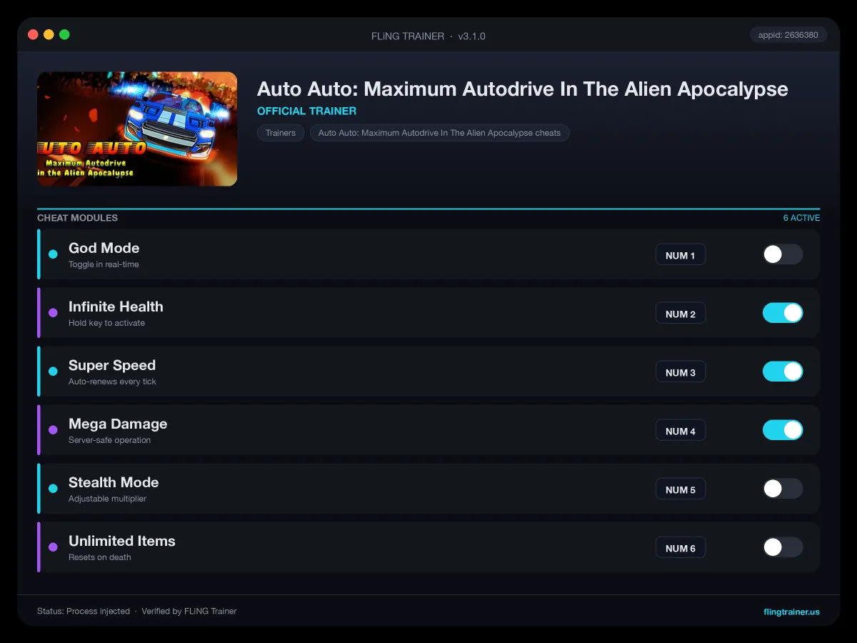 Auto Auto: Maximum Autodrive In The Alien Apocalypse Trainer interface